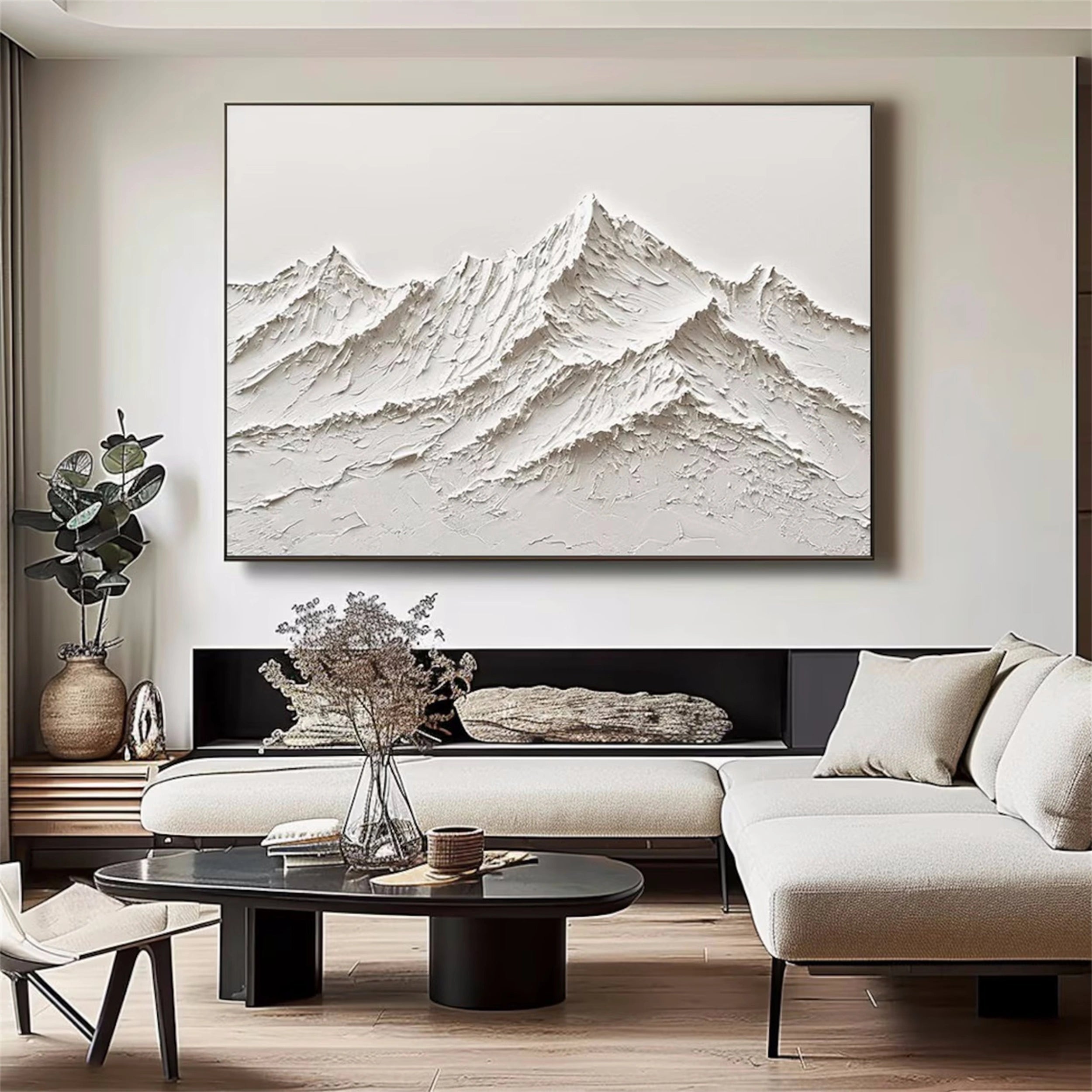 Modern White Rolling Hills Art - Textured Landscape Wall Decor #JJ 366