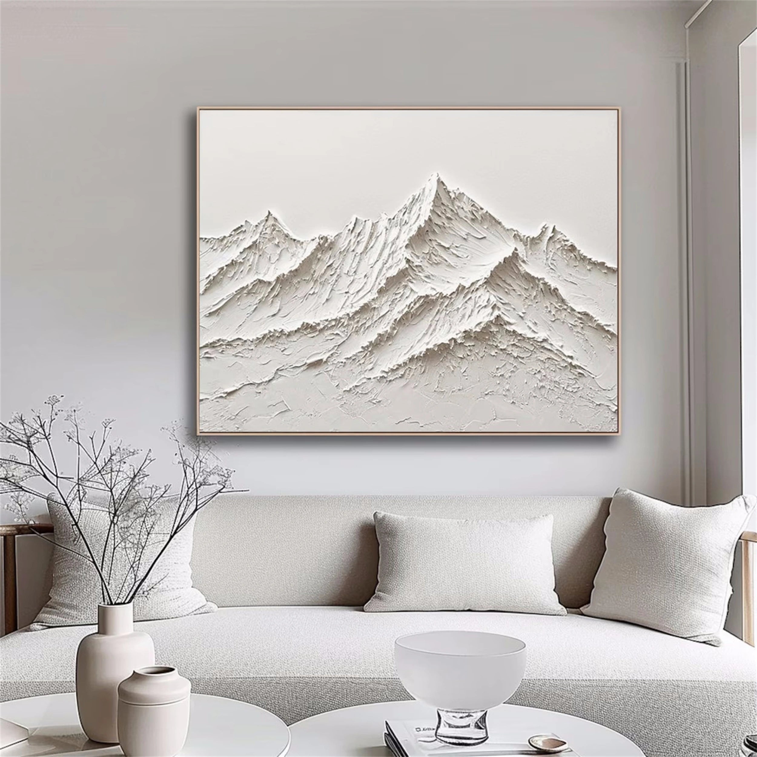 Modern White Rolling Hills Art - Textured Landscape Wall Decor #JJ 366