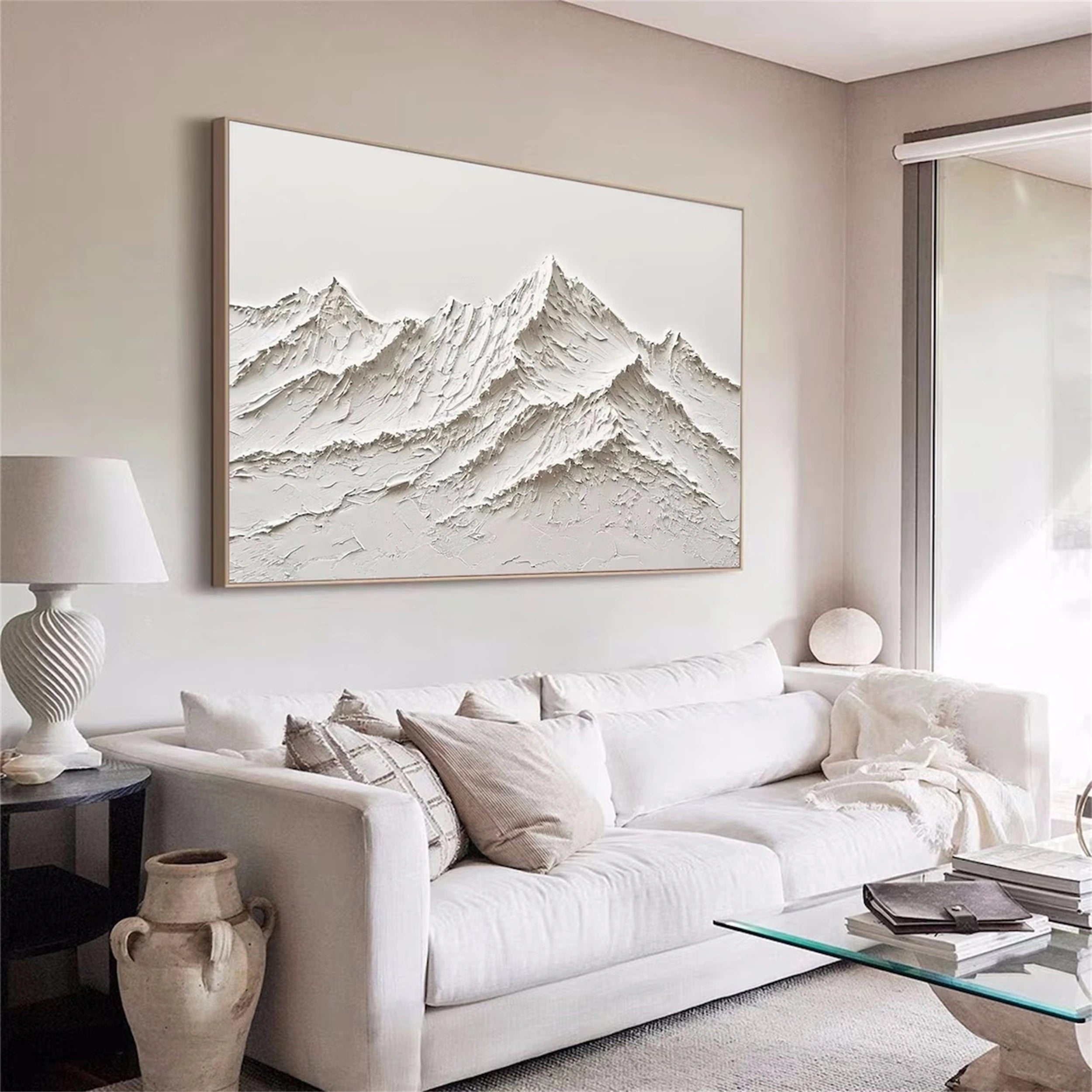 Modern White Rolling Hills Art - Textured Landscape Wall Decor #JJ 366