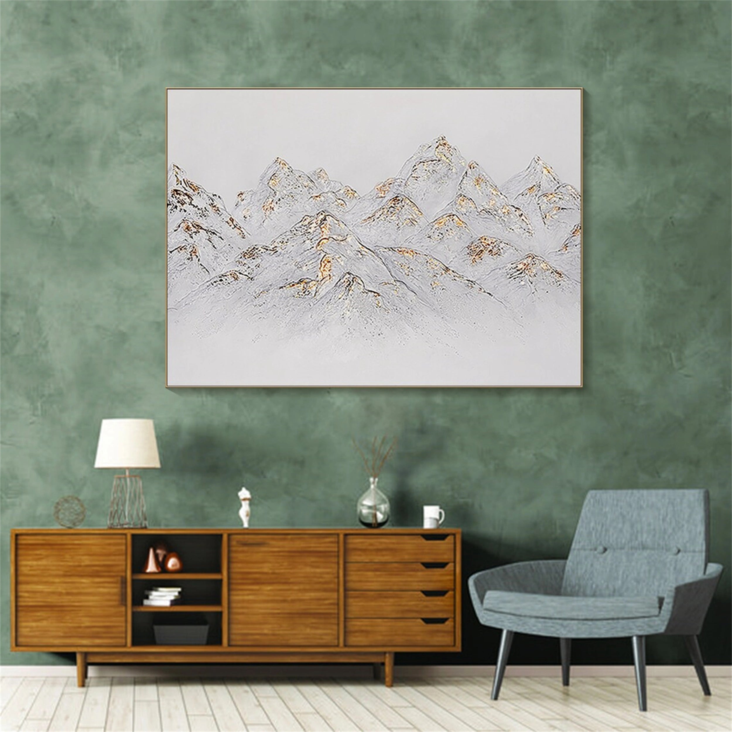 Textured Mountain Painting with Gold Leaf | Abstract Landscape