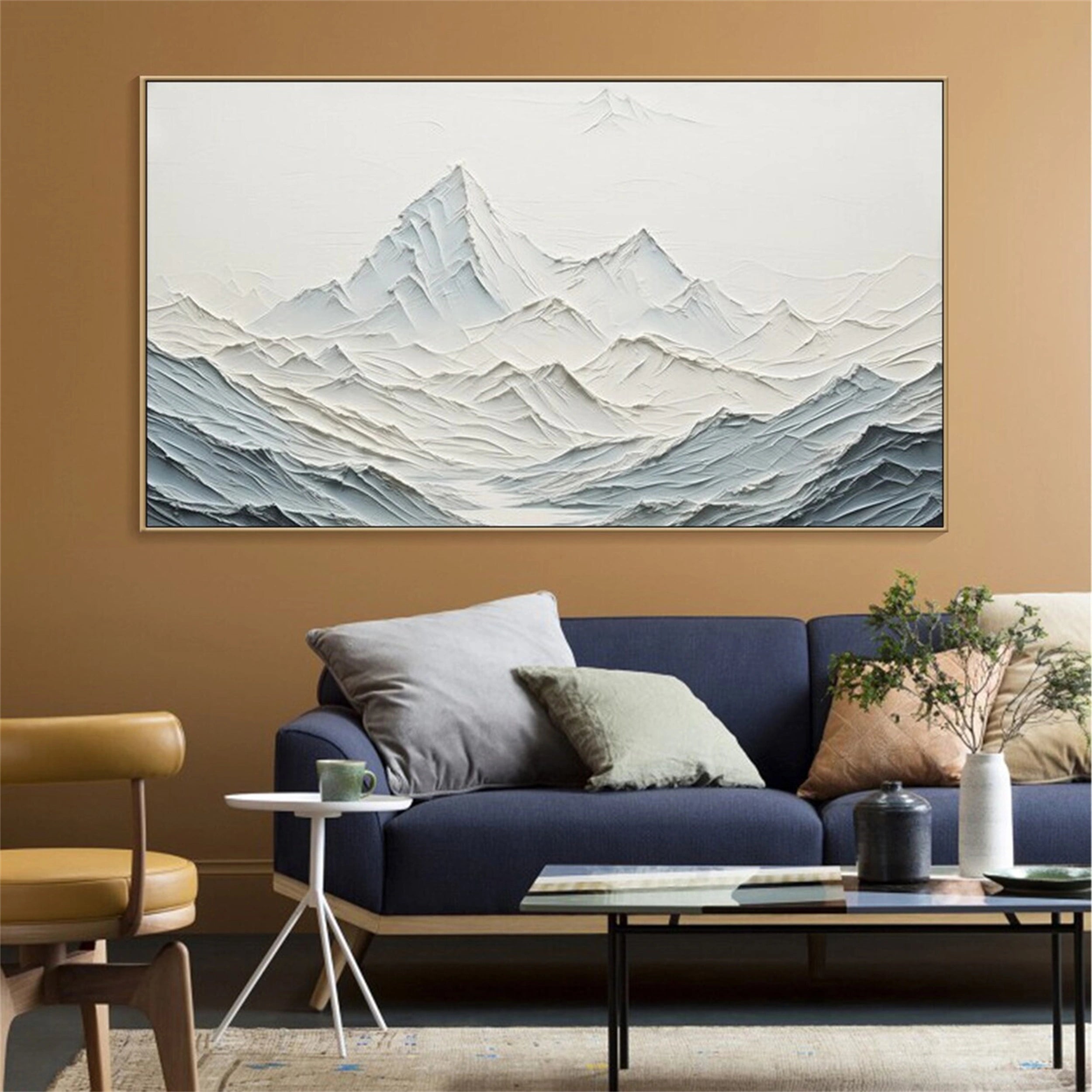 Hand-Painted Blue Glacier Peak Canvas - Modern Abstract Wall Art #JJ 377