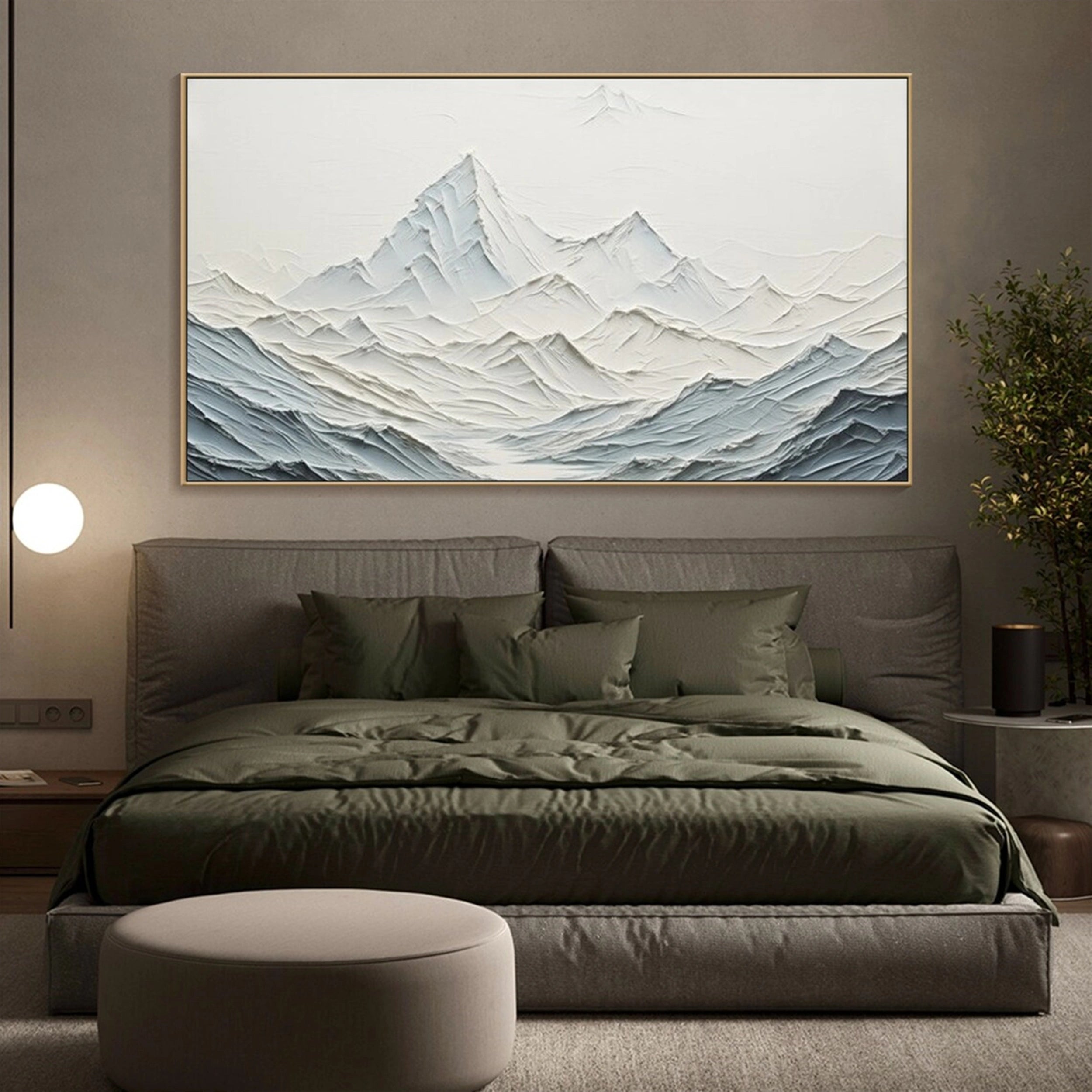 Hand-Painted Blue Glacier Peak Canvas - Modern Abstract Wall Art #JJ 377