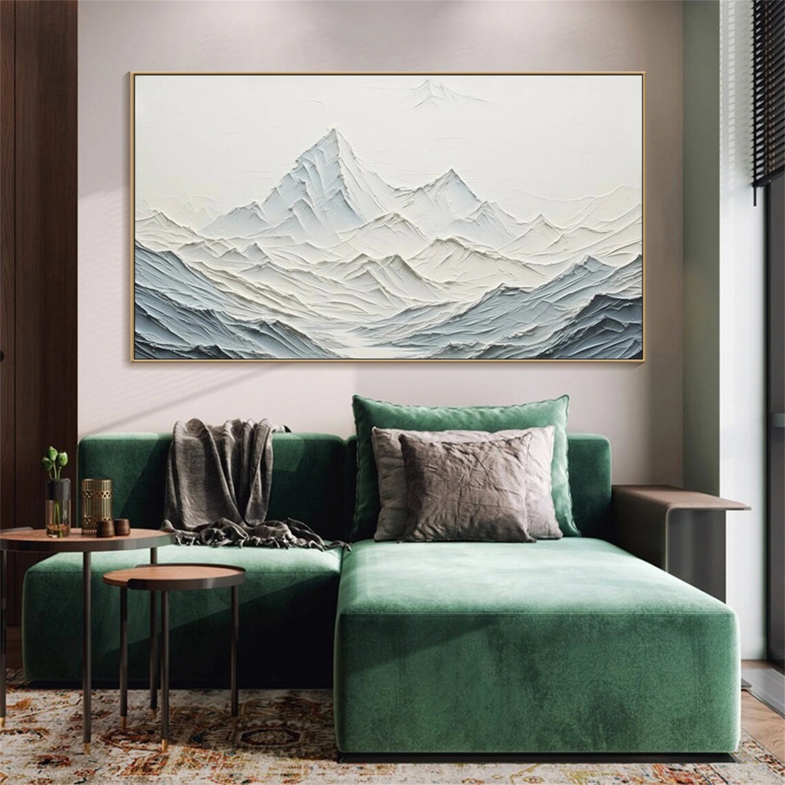 Hand-Painted Blue Glacier Peak Canvas - Modern Abstract Wall Art #JJ 377