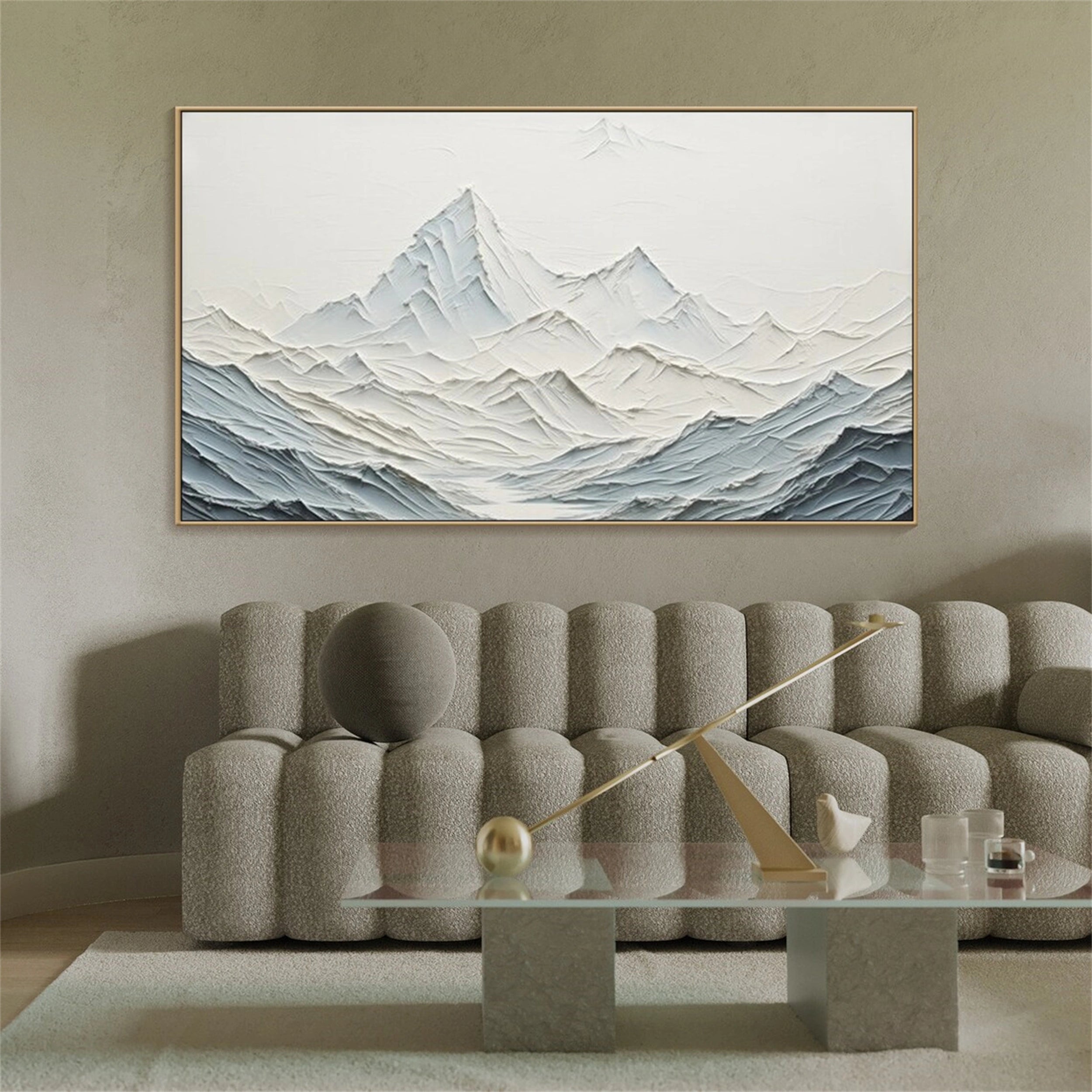 Hand-Painted Blue Glacier Peak Canvas - Modern Abstract Wall Art #JJ 377