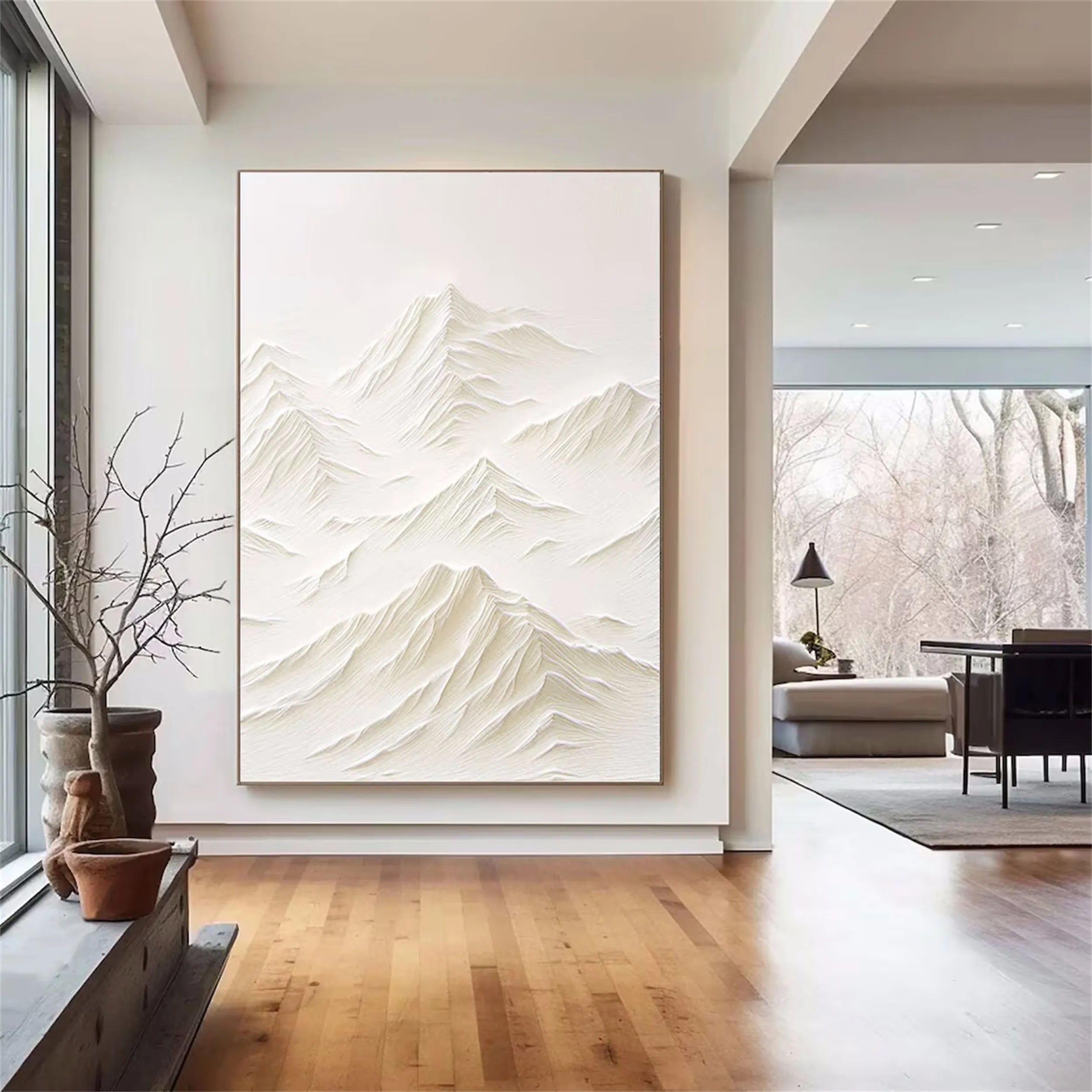 Abstract White Mountain Sculpture Art - Textured Canvas Decor #JJ 354