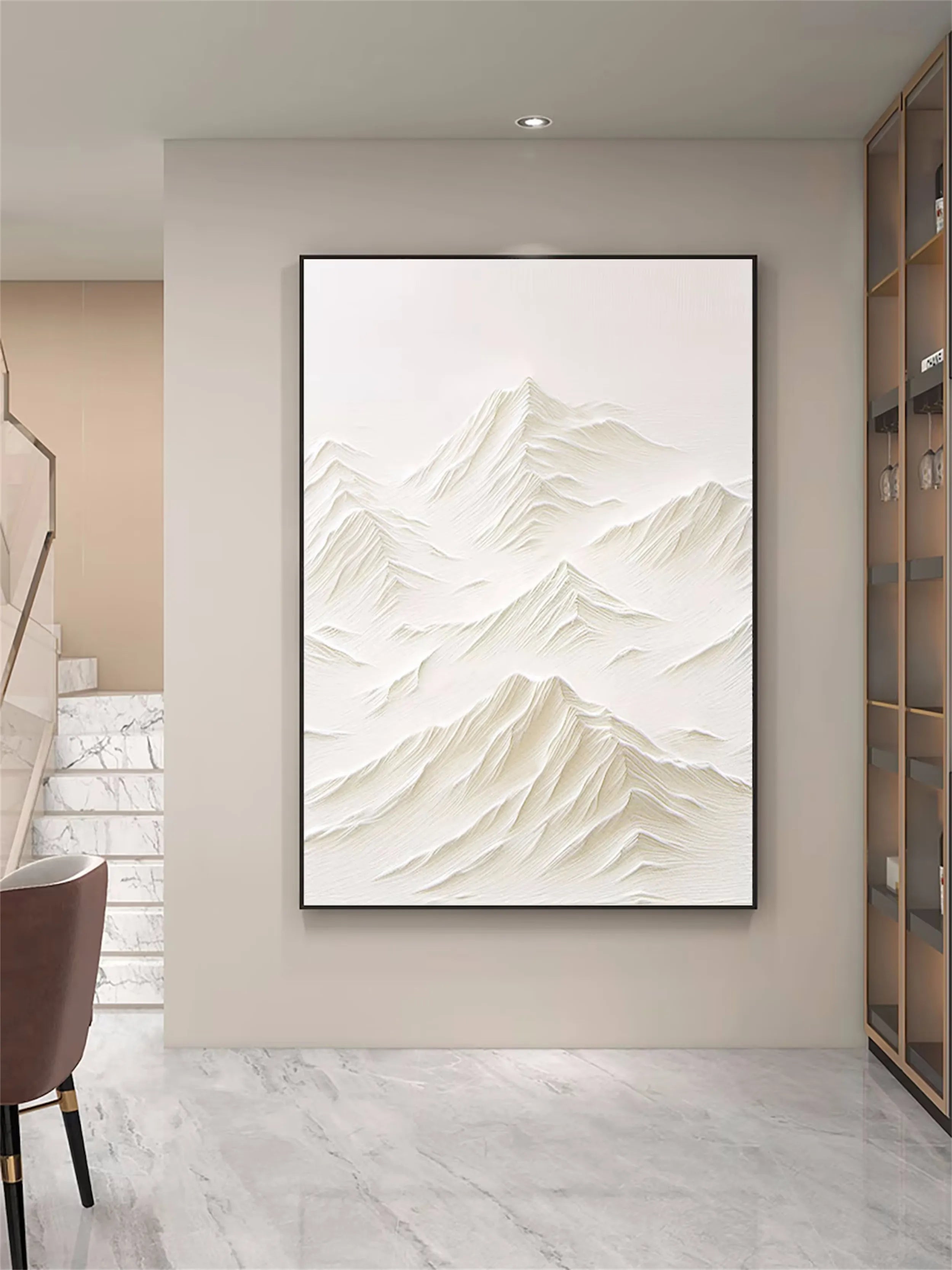 Abstract White Mountain Sculpture Art - Textured Canvas Decor #JJ 354