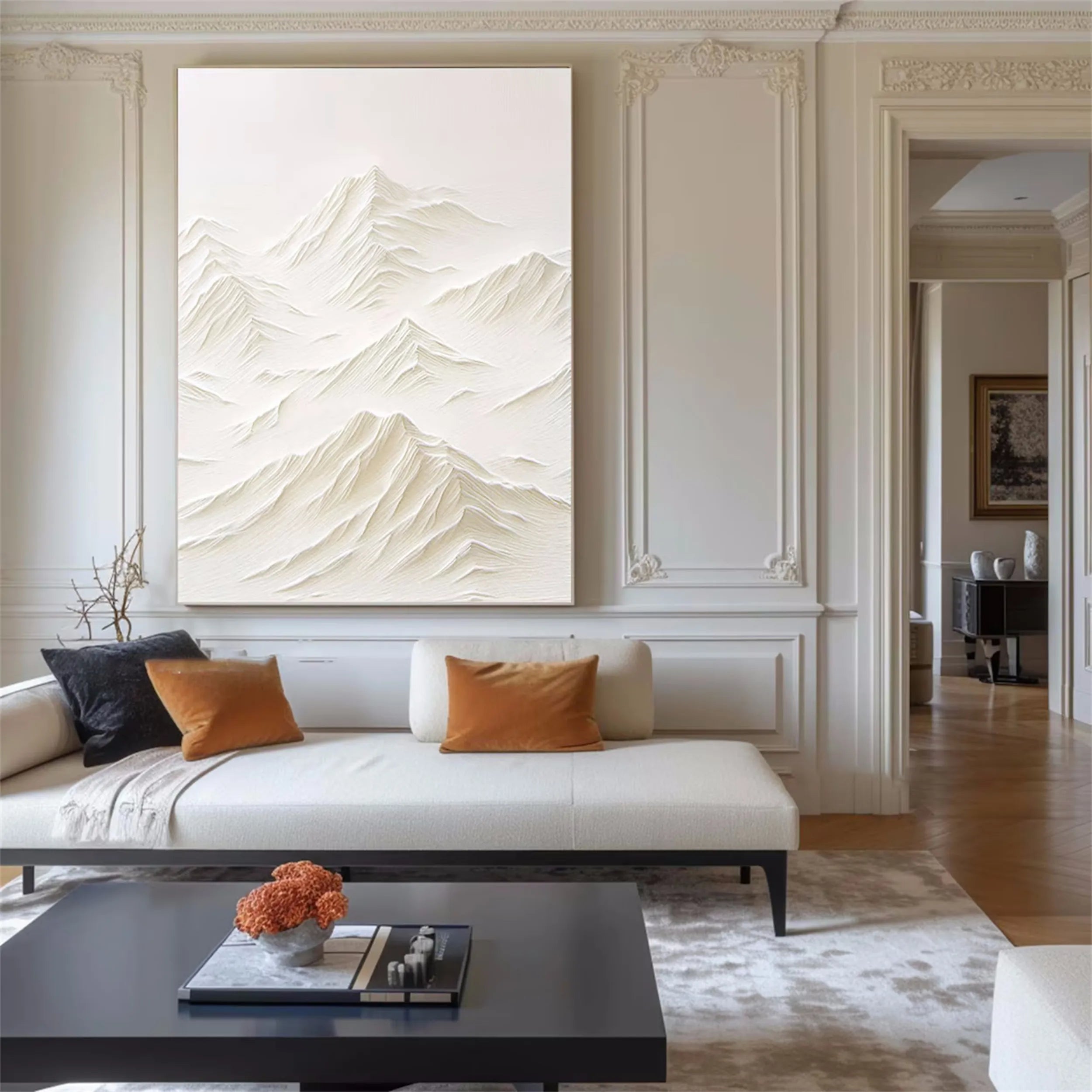 Abstract White Mountain Sculpture Art - Textured Canvas Decor #JJ 354