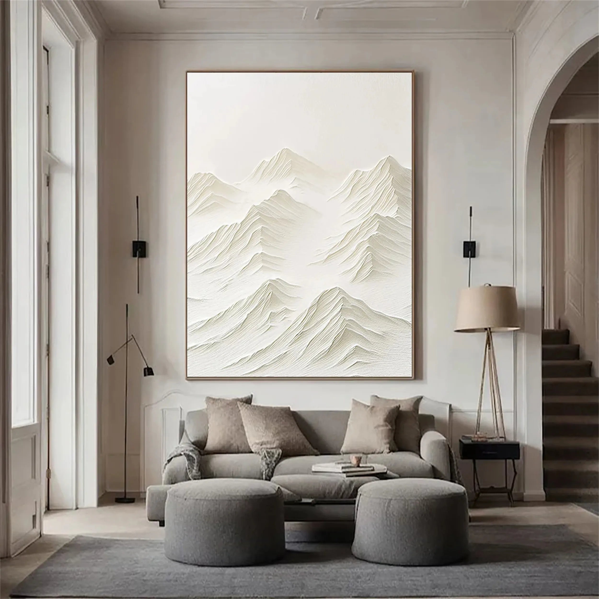 Textured White Mountain Painting | Minimalist Abstract Landscape Art #JJ 095