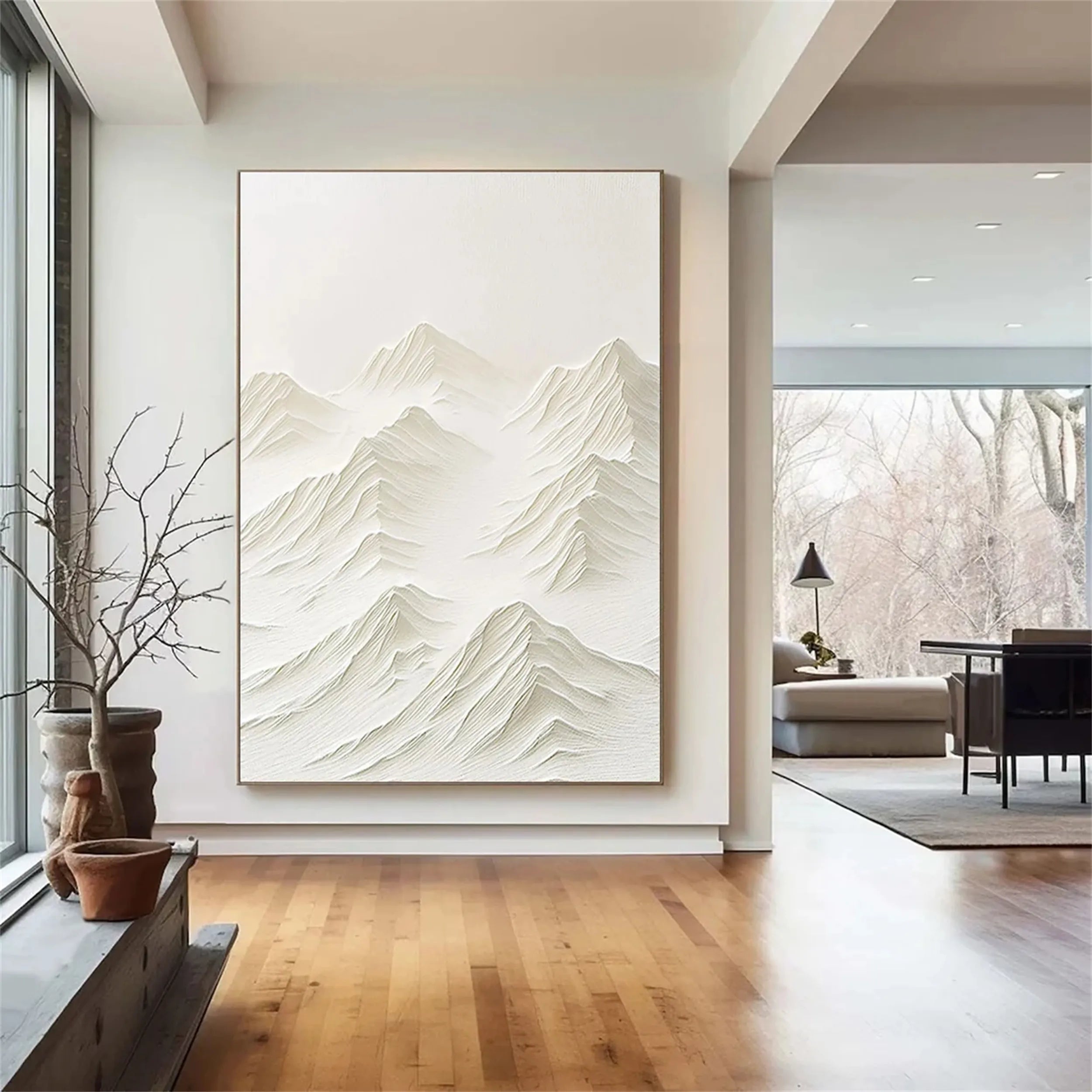 3D White Textured Mountain Art | Large Minimalist Abstract Canvas