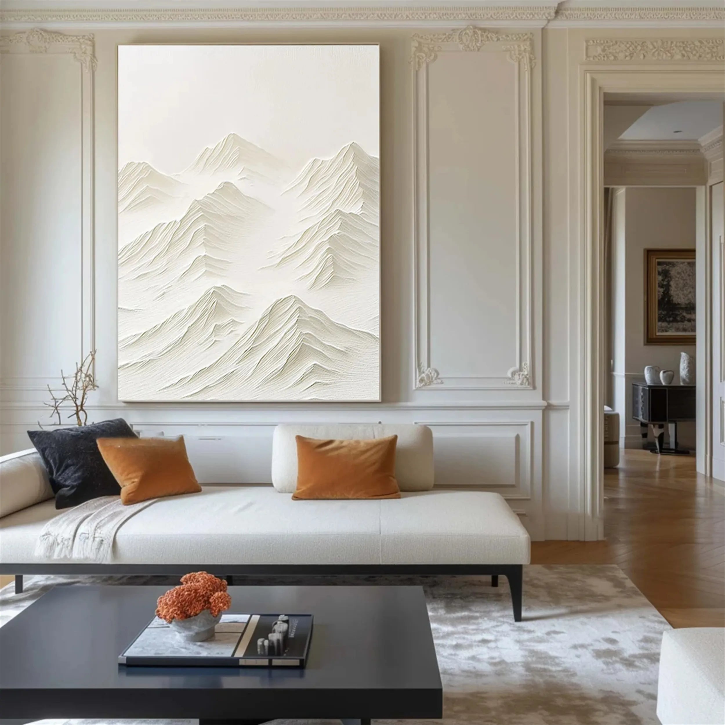 Textured White Mountain Painting | Minimalist Abstract Landscape Art #JJ 095