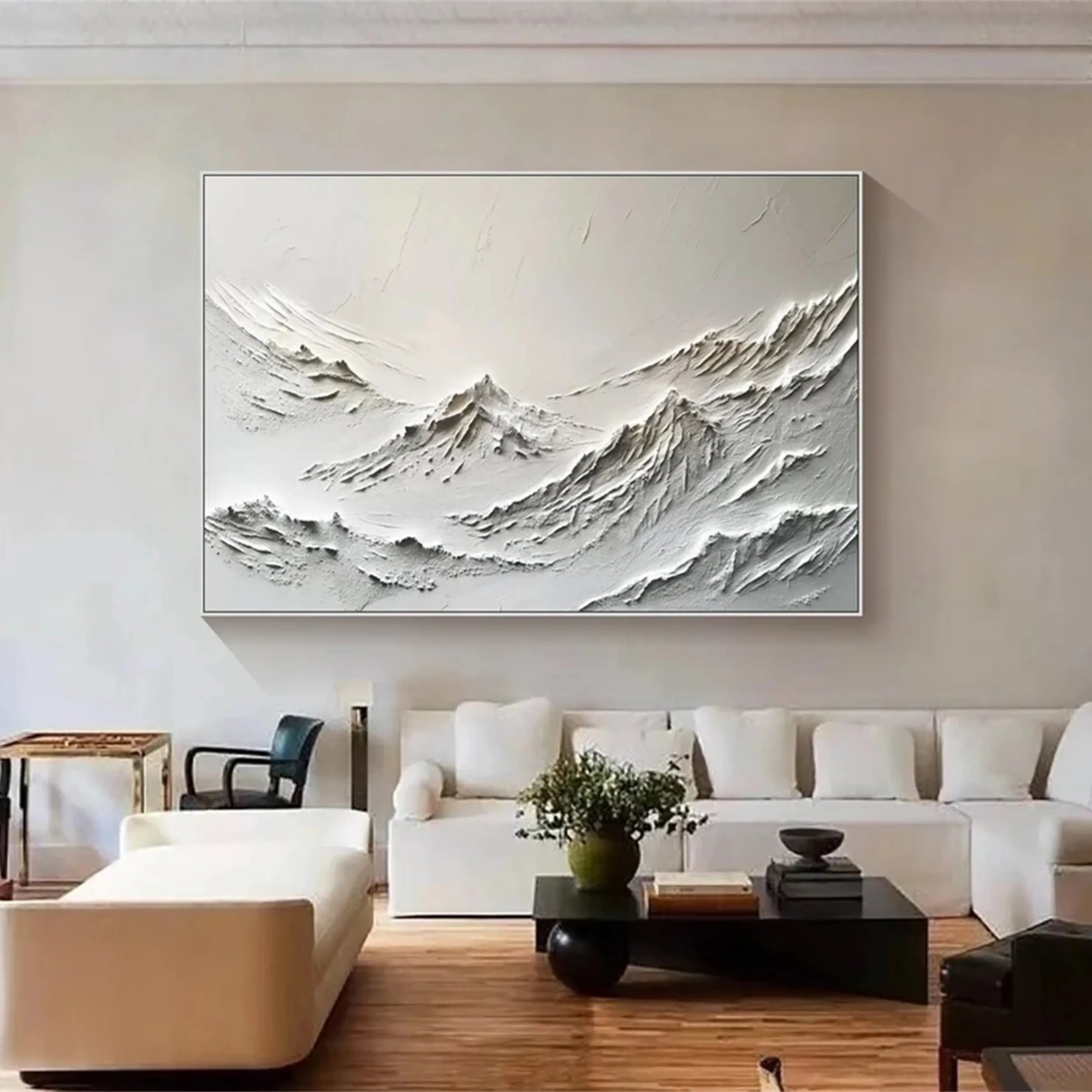 Modern Textured Mountain Valley Art - Grey & White Canvas