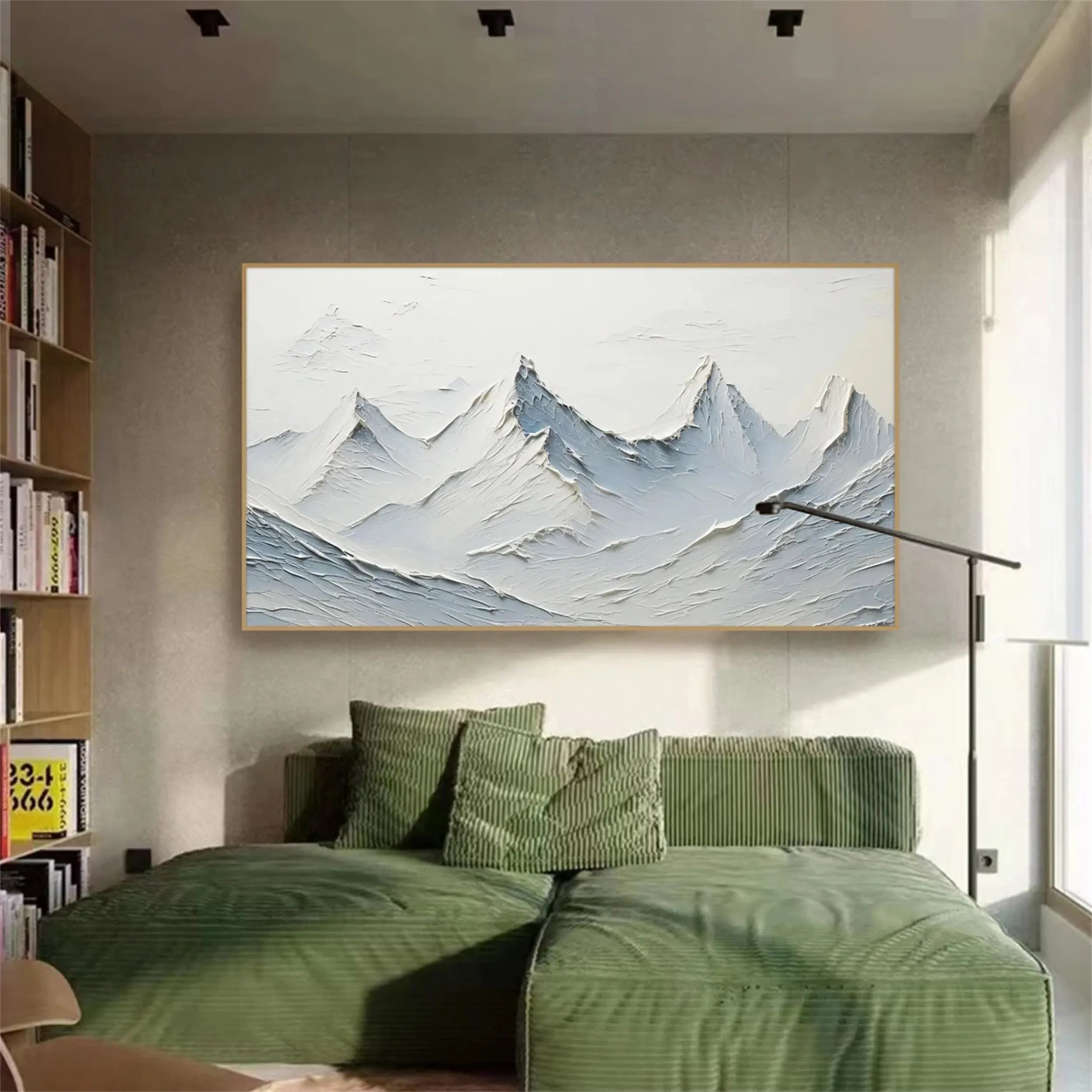 Icy Blue & White Mountain Art - Textured Horizontal Canvas #JJ 378