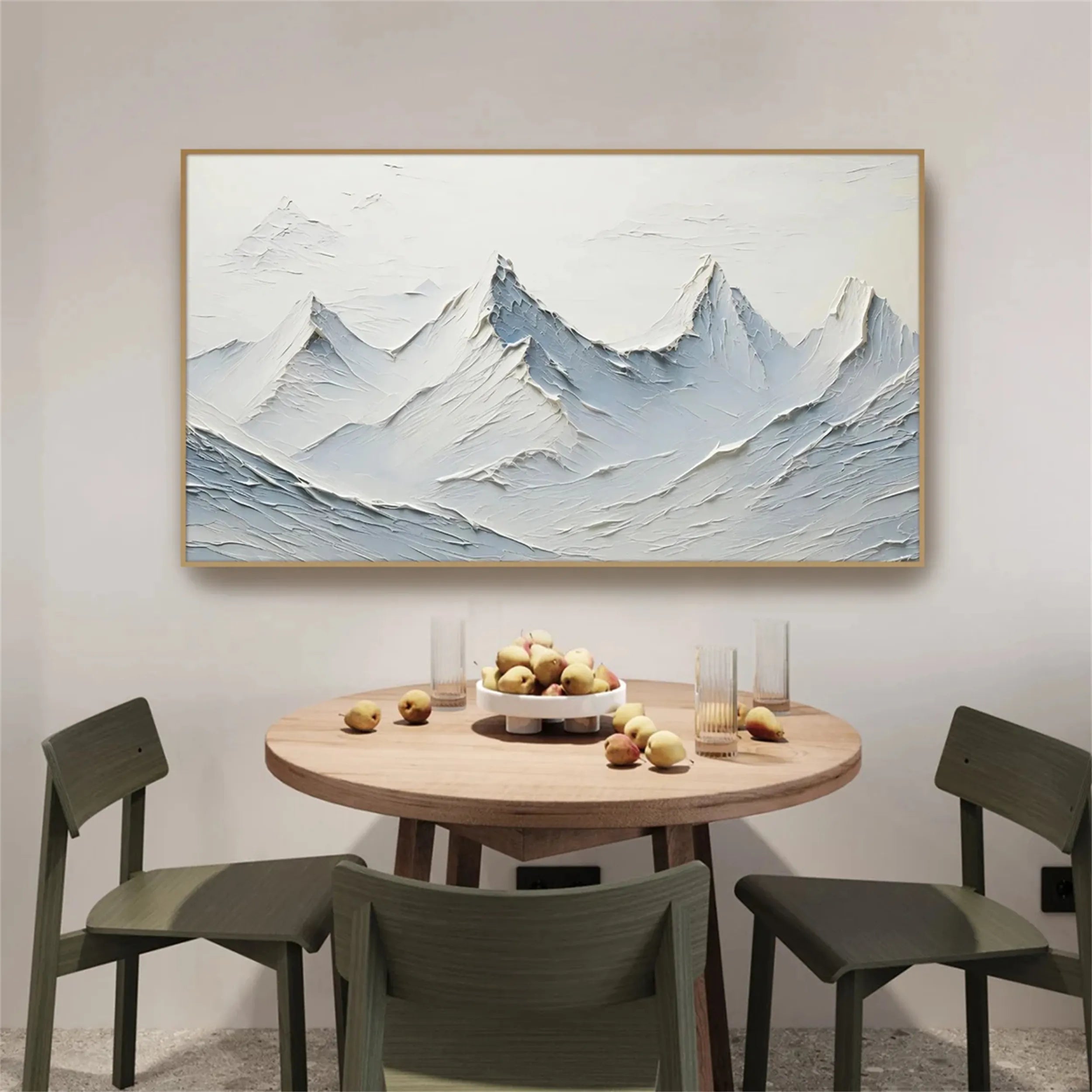 Icy Blue & White Mountain Art - Textured Horizontal Canvas #JJ 378