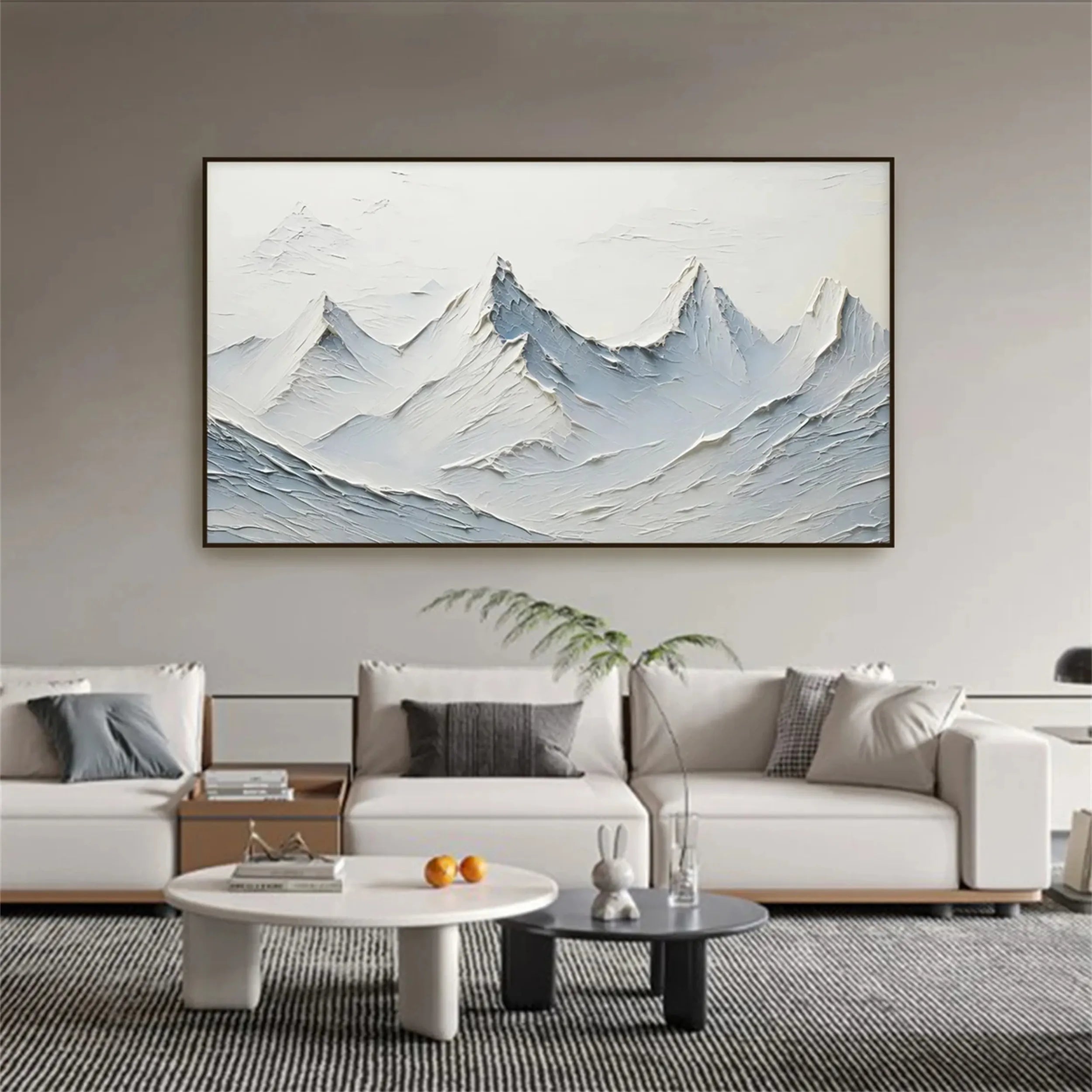 Icy Blue & White Mountain Art - Textured Horizontal Canvas #JJ 378