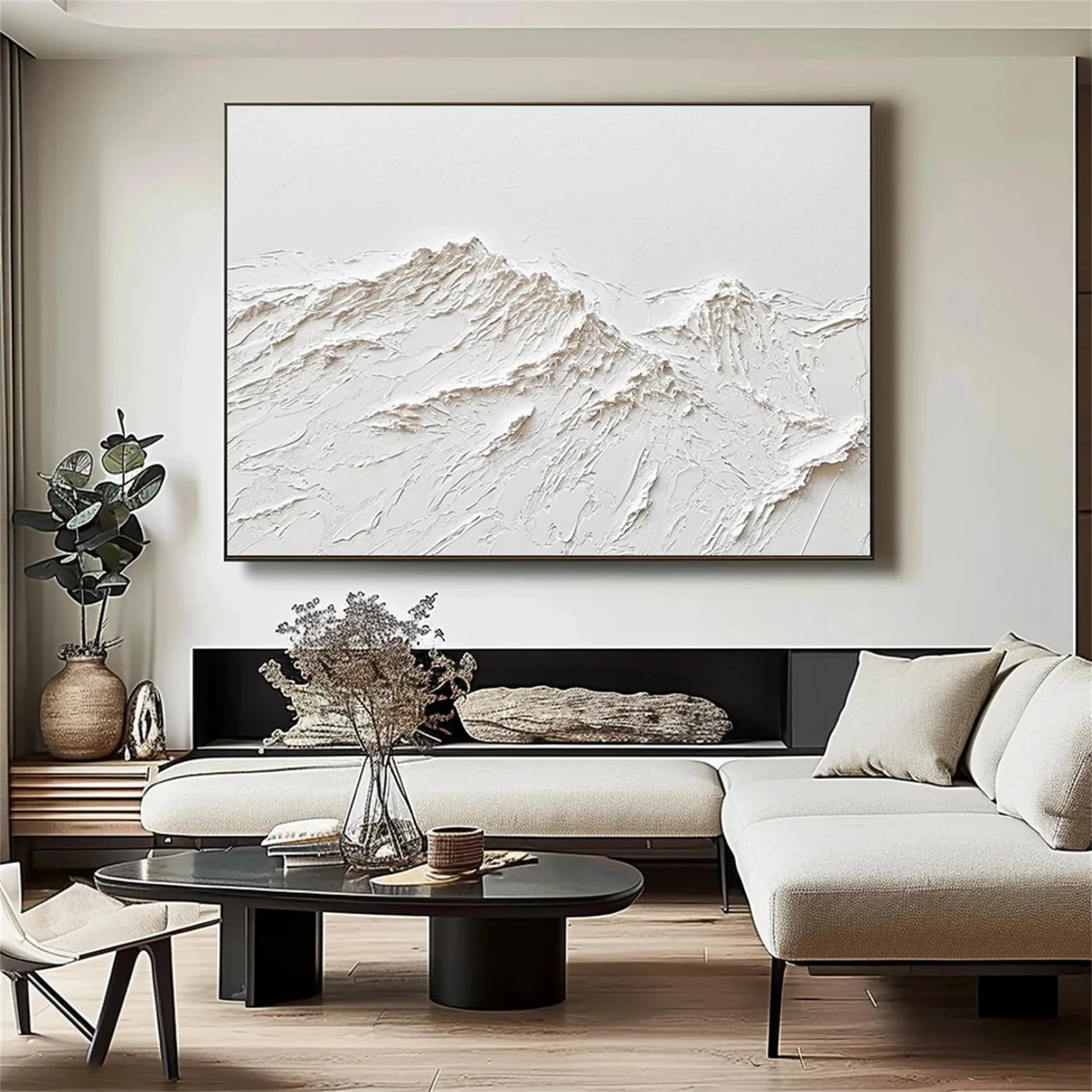 Large Horizontal Textured Painting - Modern Living Room Decor #JJ 371