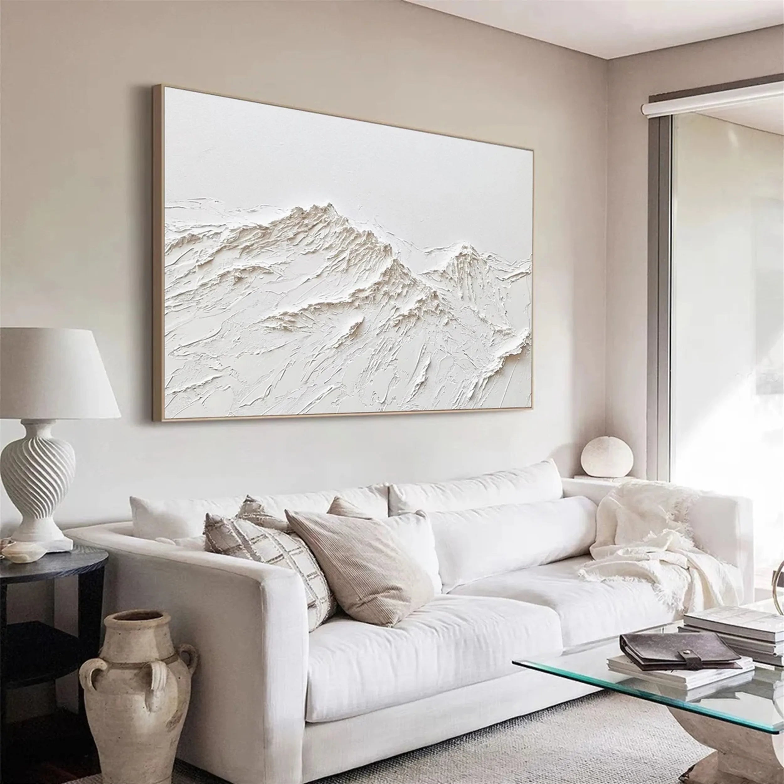 Large Horizontal Textured Painting - Modern Living Room Decor #JJ 371