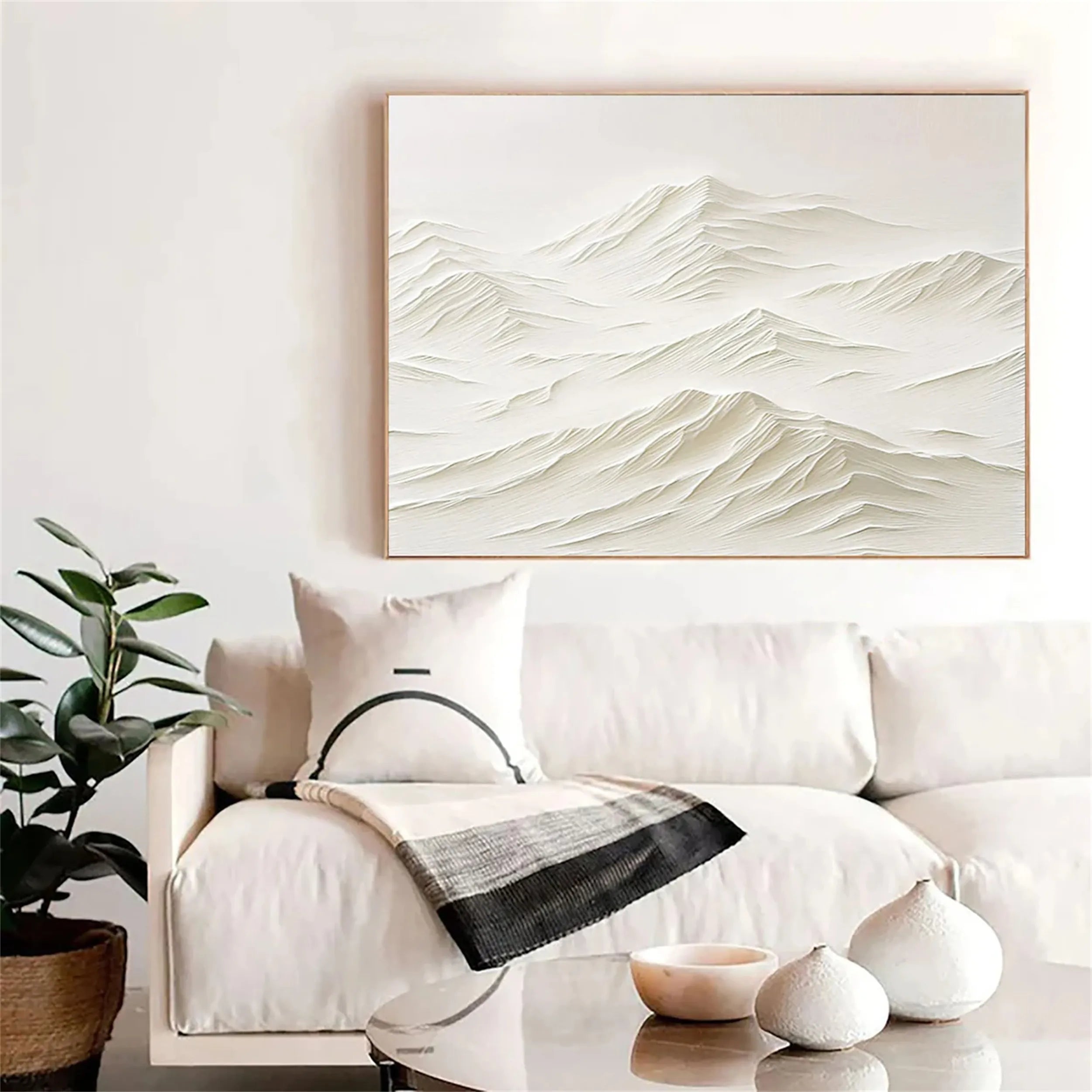Textured White Wall Art - Serene Modern Hand-Painted Canvas #JJ 373