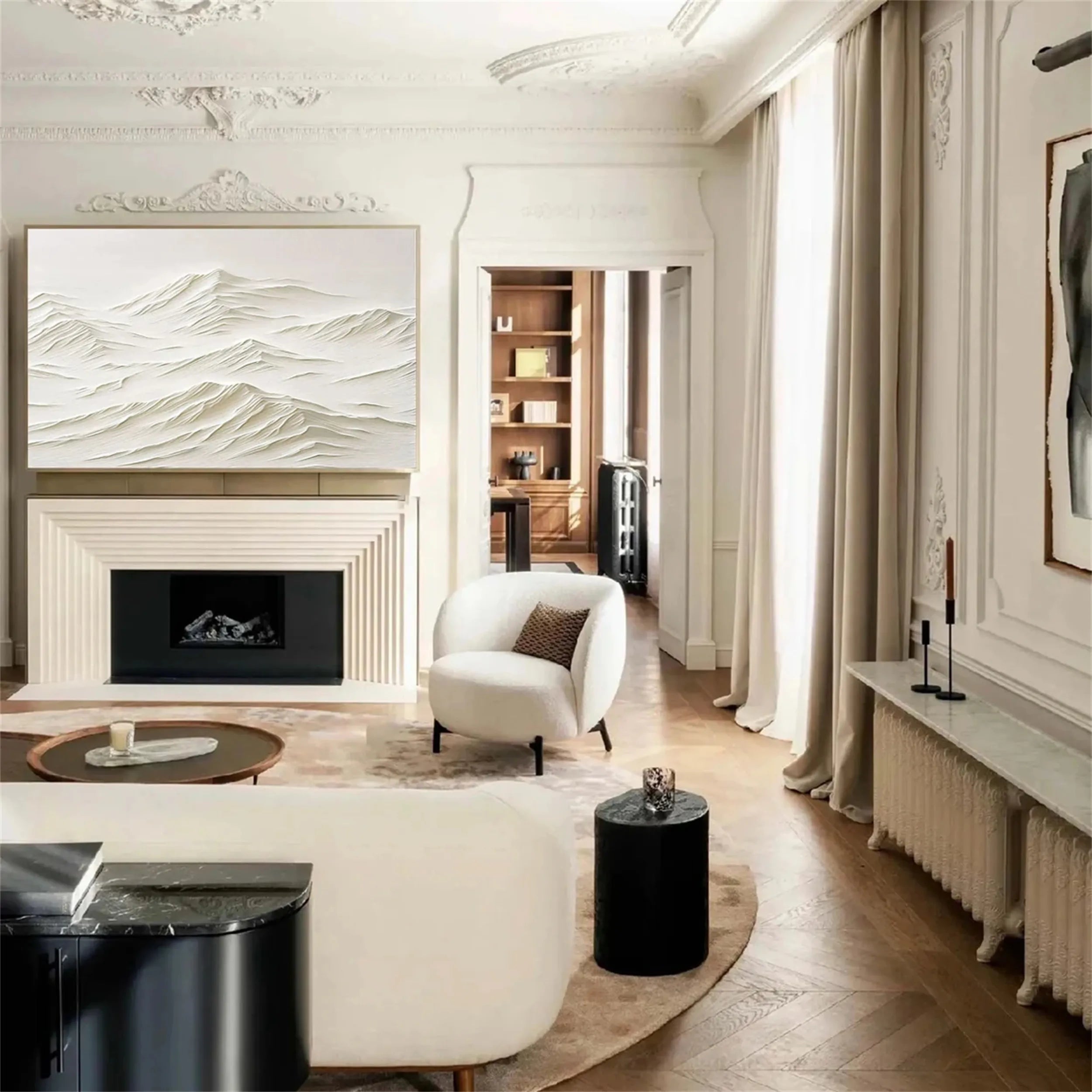 Textured White Wall Art - Serene Modern Hand-Painted Canvas #JJ 373