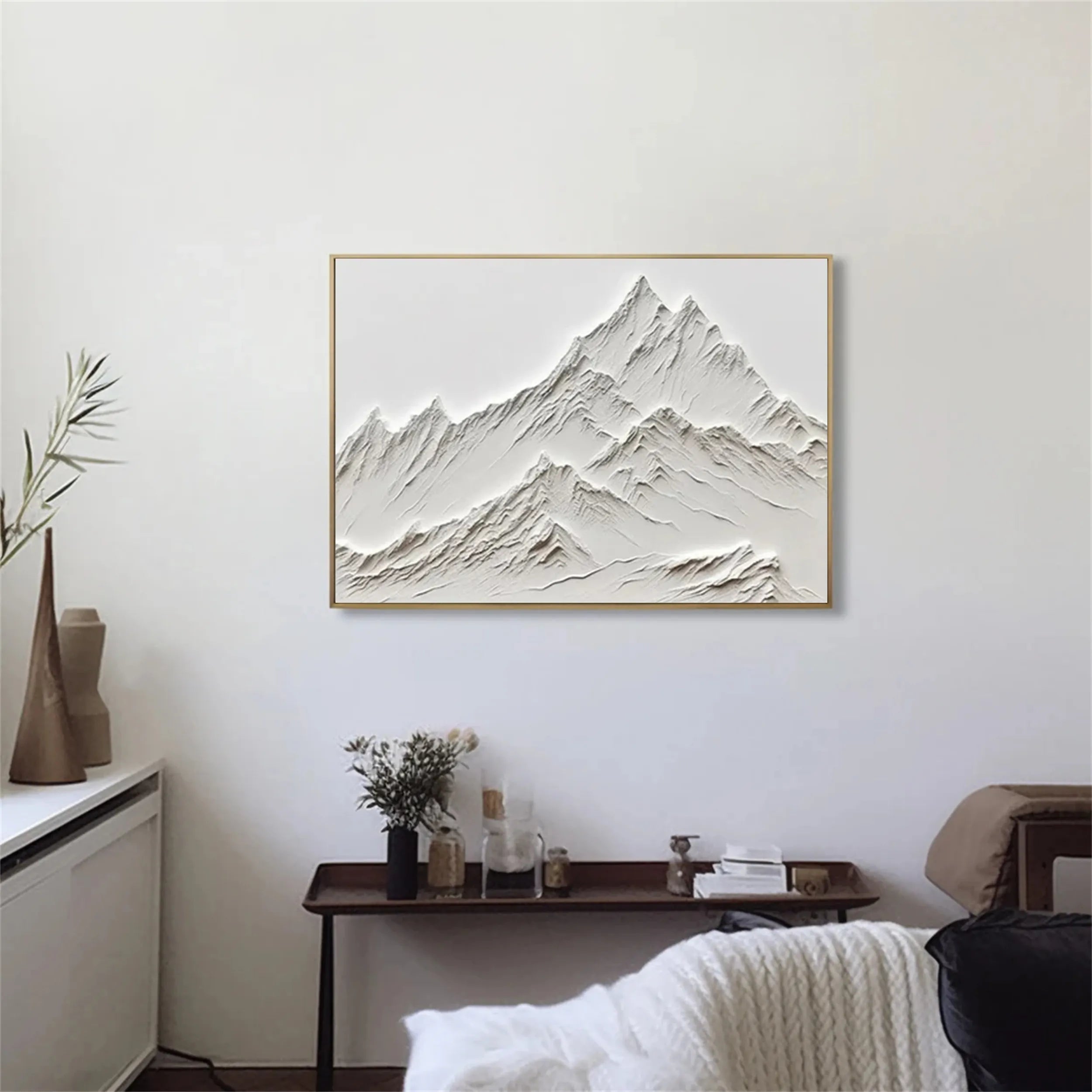 Horizontal 3D Textured Mountain Art - Modern Sculptural Canvas #JJ 374