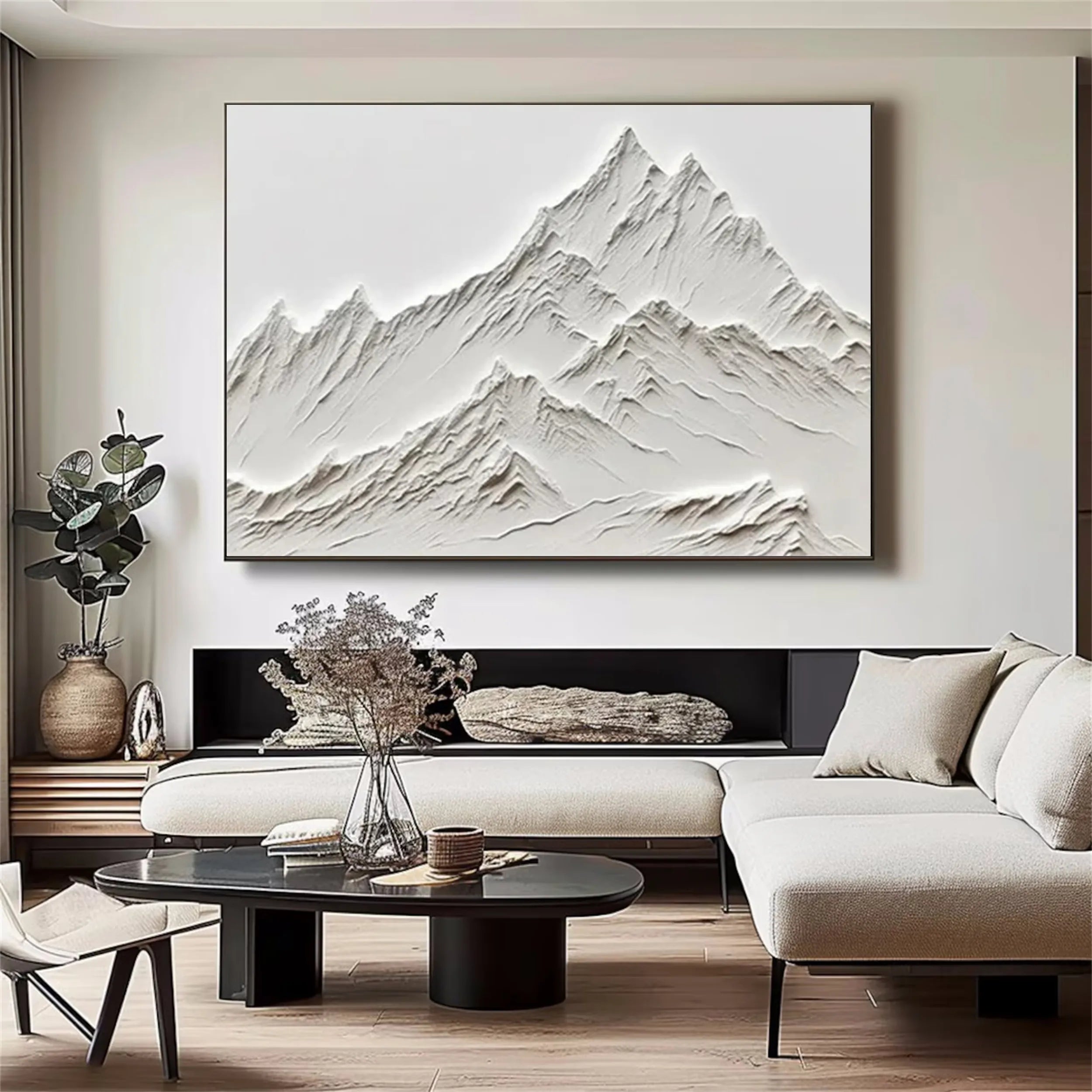 Horizontal 3D Textured Mountain Art - Modern Sculptural Canvas #JJ 374
