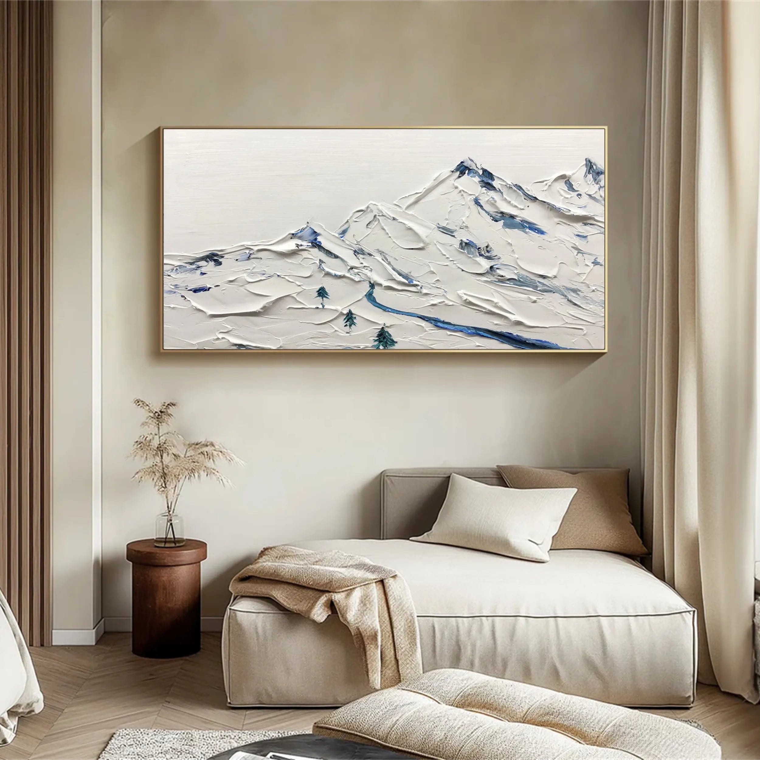 Large Abstract Mountain Painting | Blue & White Textured Art #JJ 387