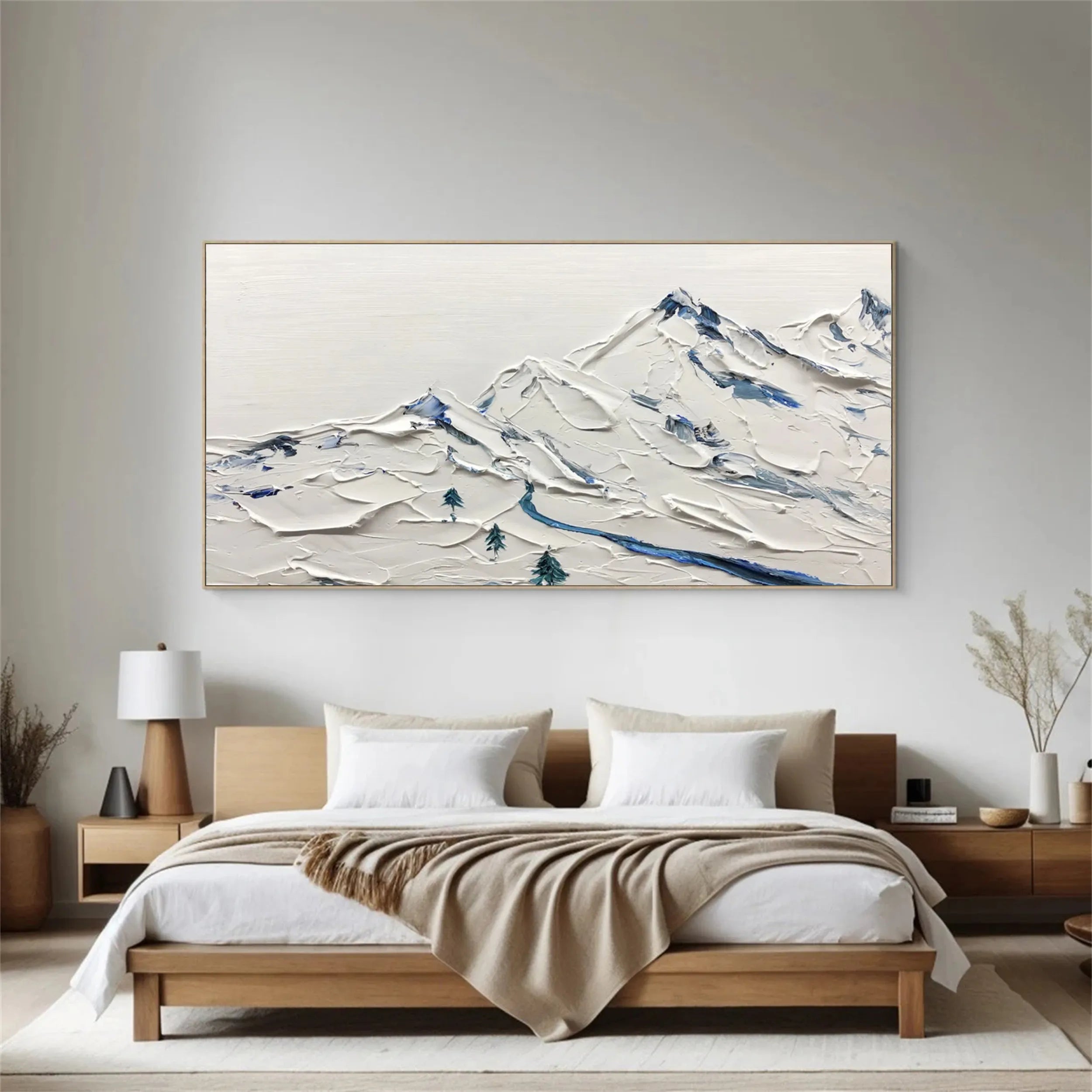 Large Abstract Mountain Painting | Blue & White Textured Art #JJ 387