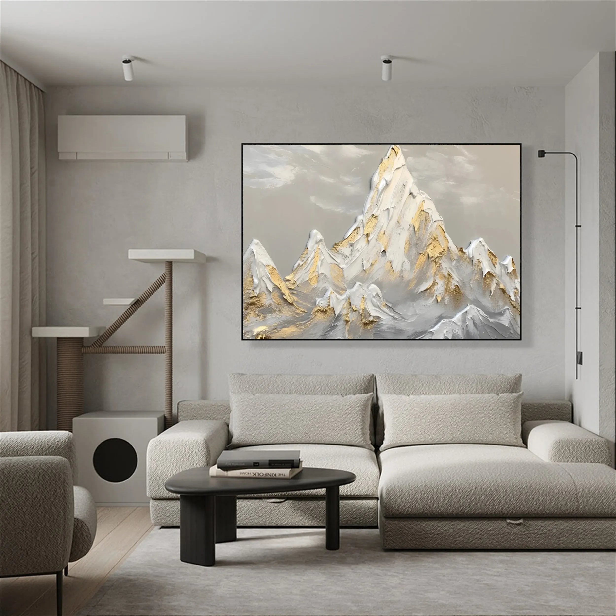 Textured Gold & White Mountain Art - Abstract Landscape Painting #JJ 381