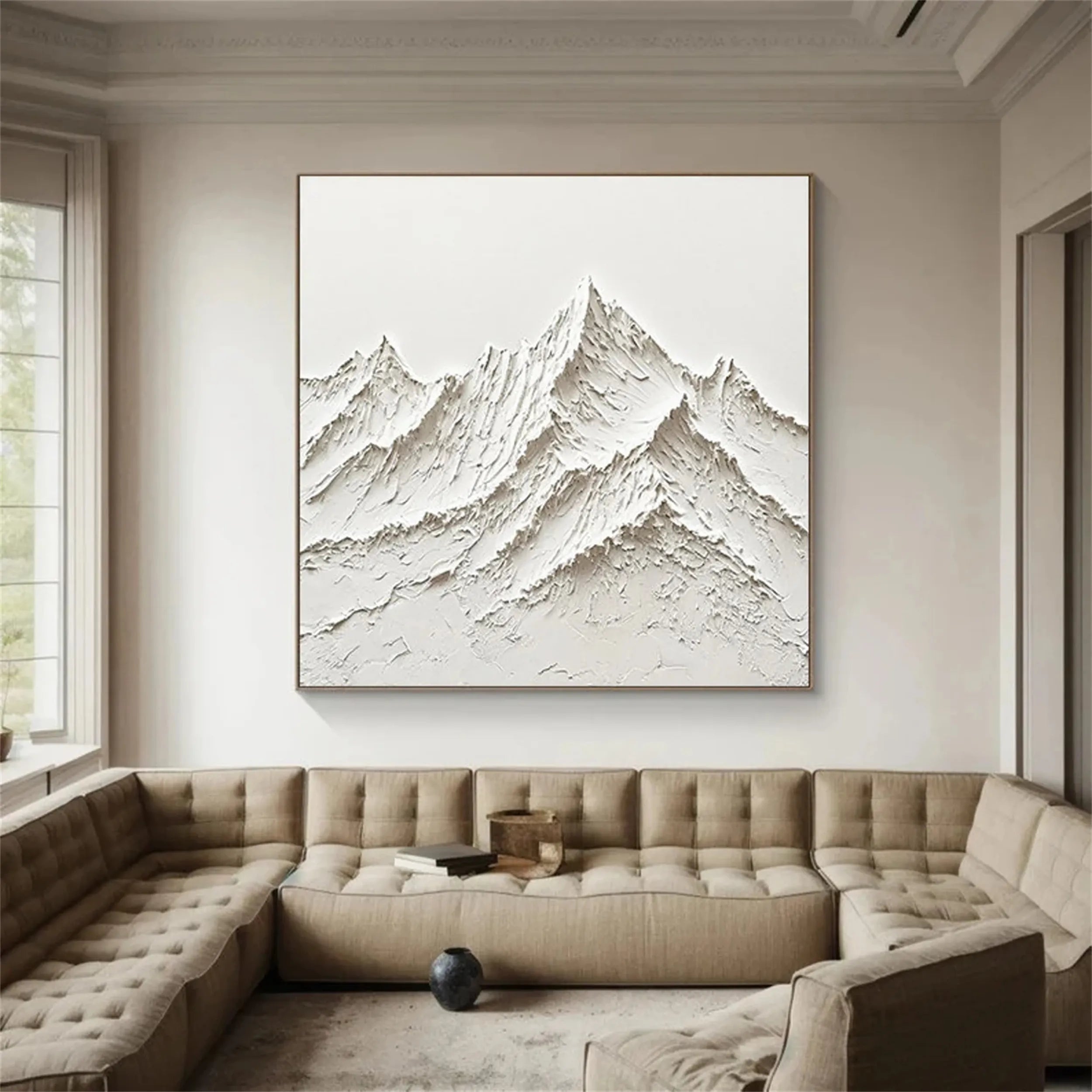 Minimalist White Mountain Textured Oil Painting | Modern Landscape #JJ 420