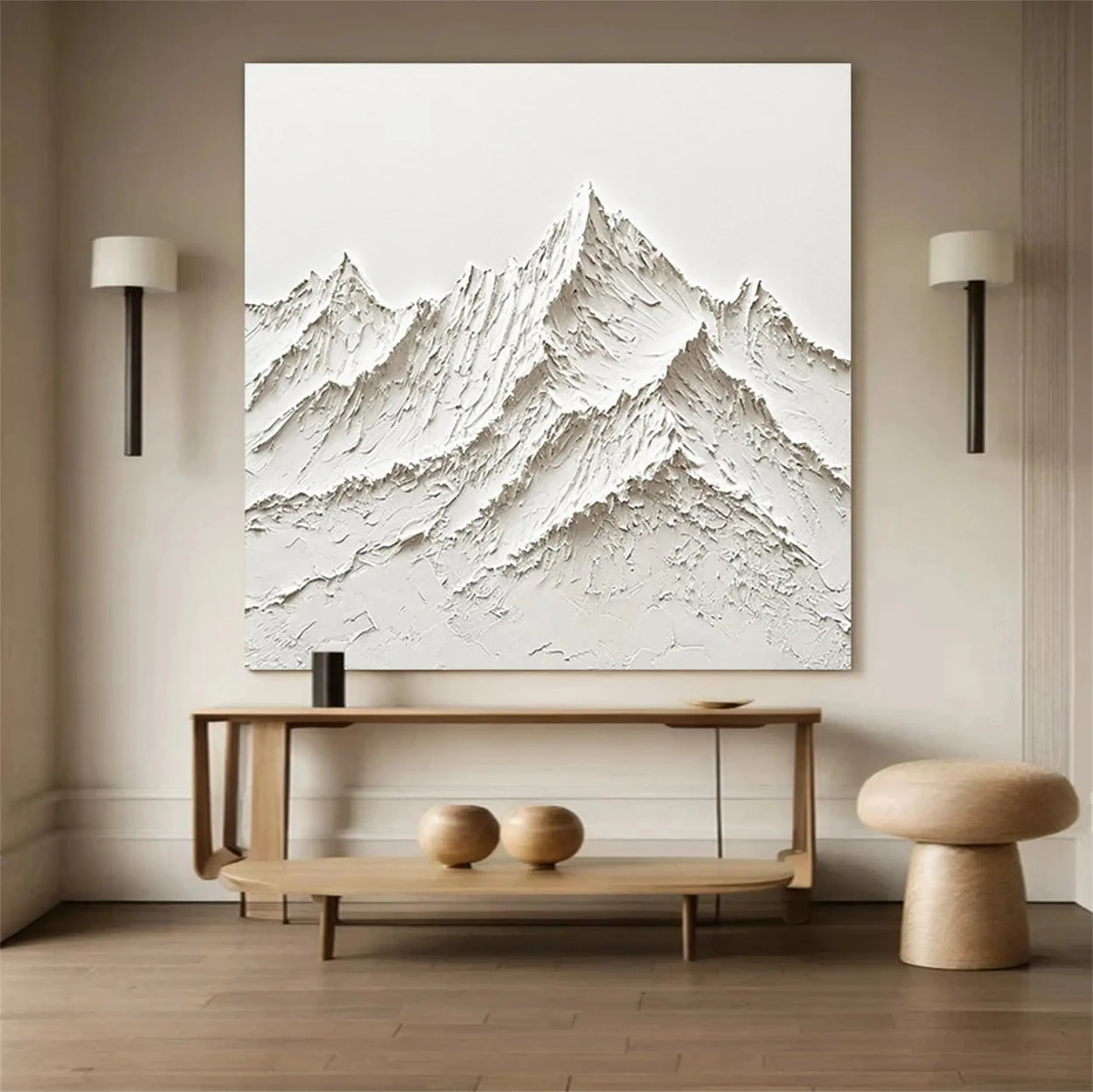 Minimalist White Mountain Textured Oil Painting | Modern Landscape #JJ 420
