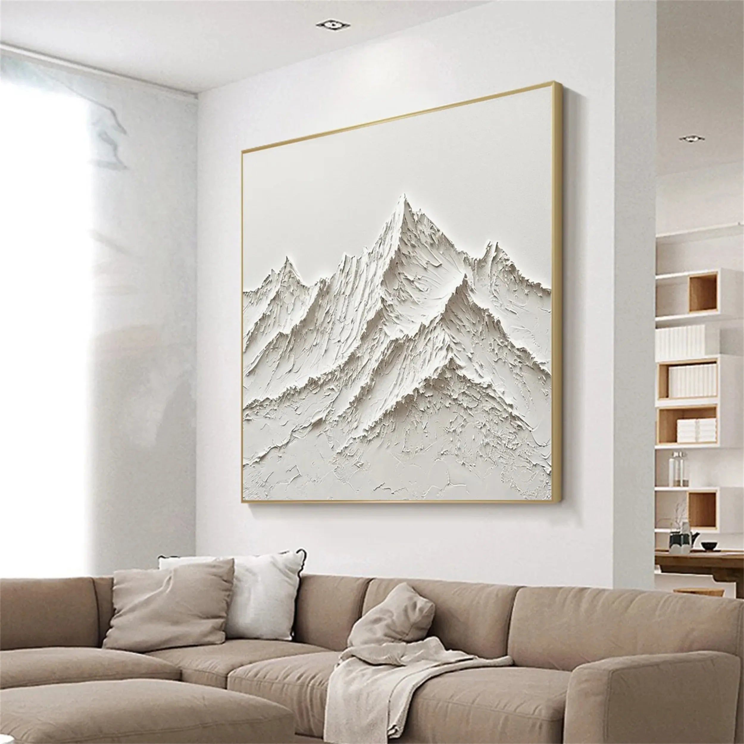 Minimalist White Mountain Textured Oil Painting | Modern Landscape #JJ 420