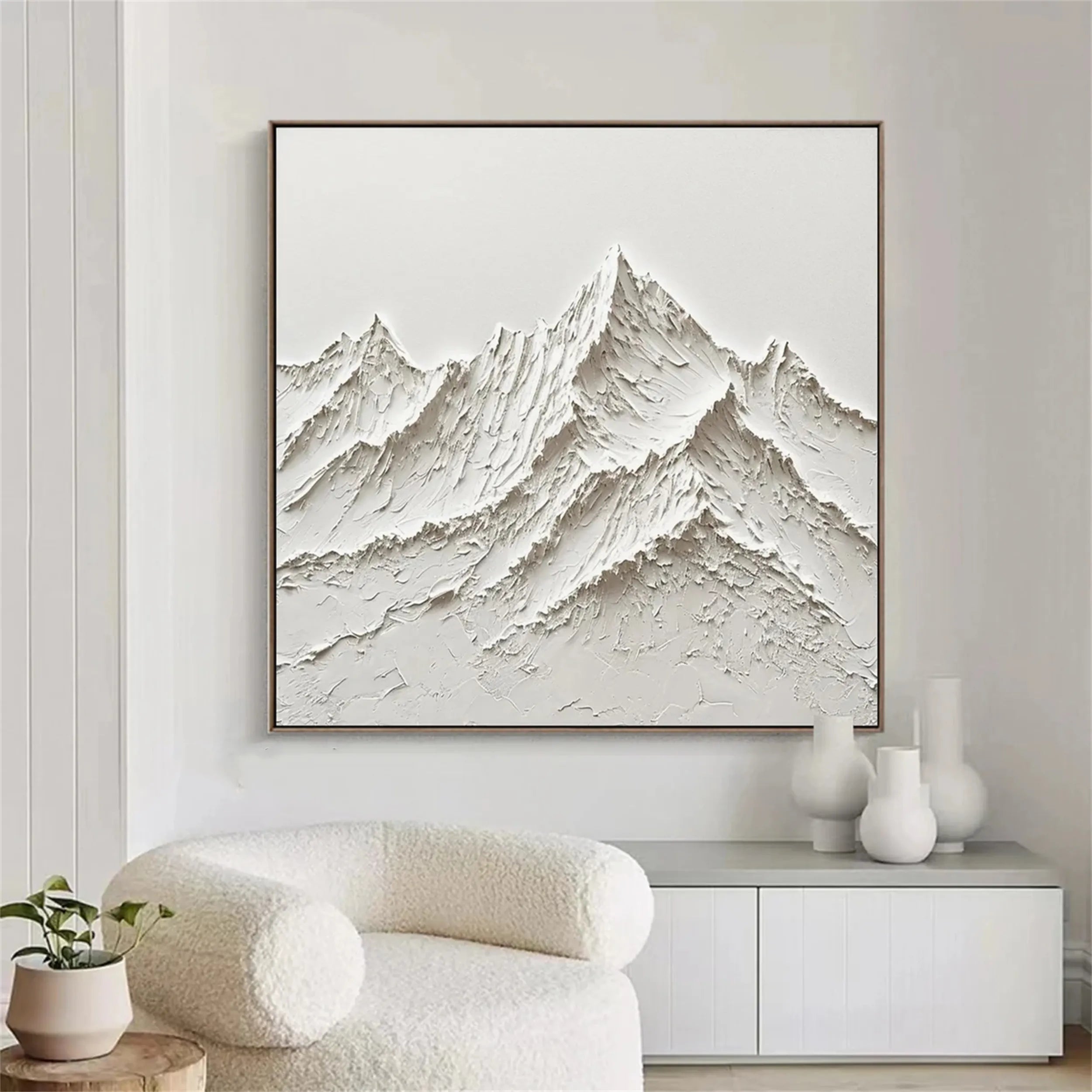 Minimalist White Mountain Textured Oil Painting | Modern Landscape #JJ 420