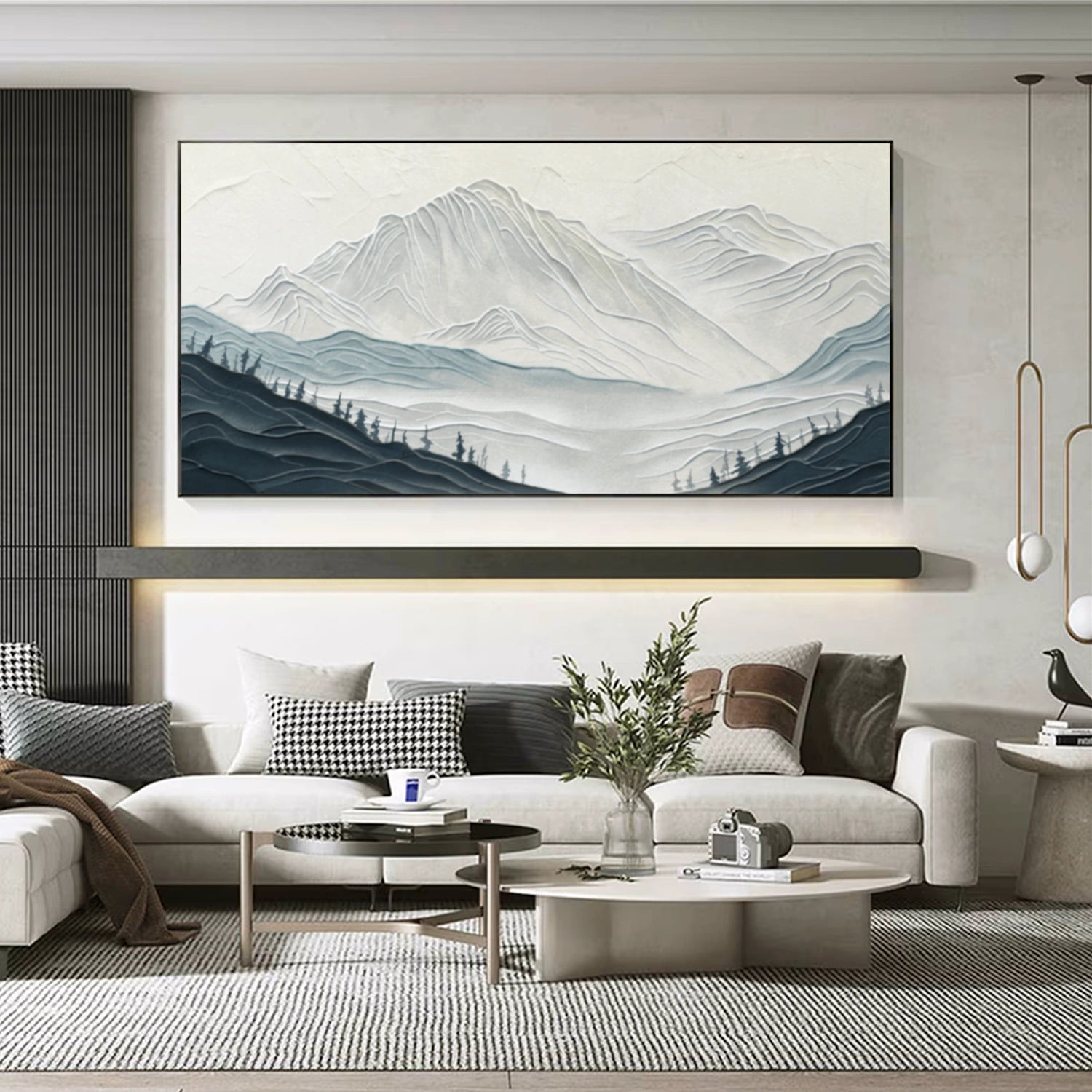 Abstract Blue Mountain Painting | Textured Landscape Wall Art #JJ 388