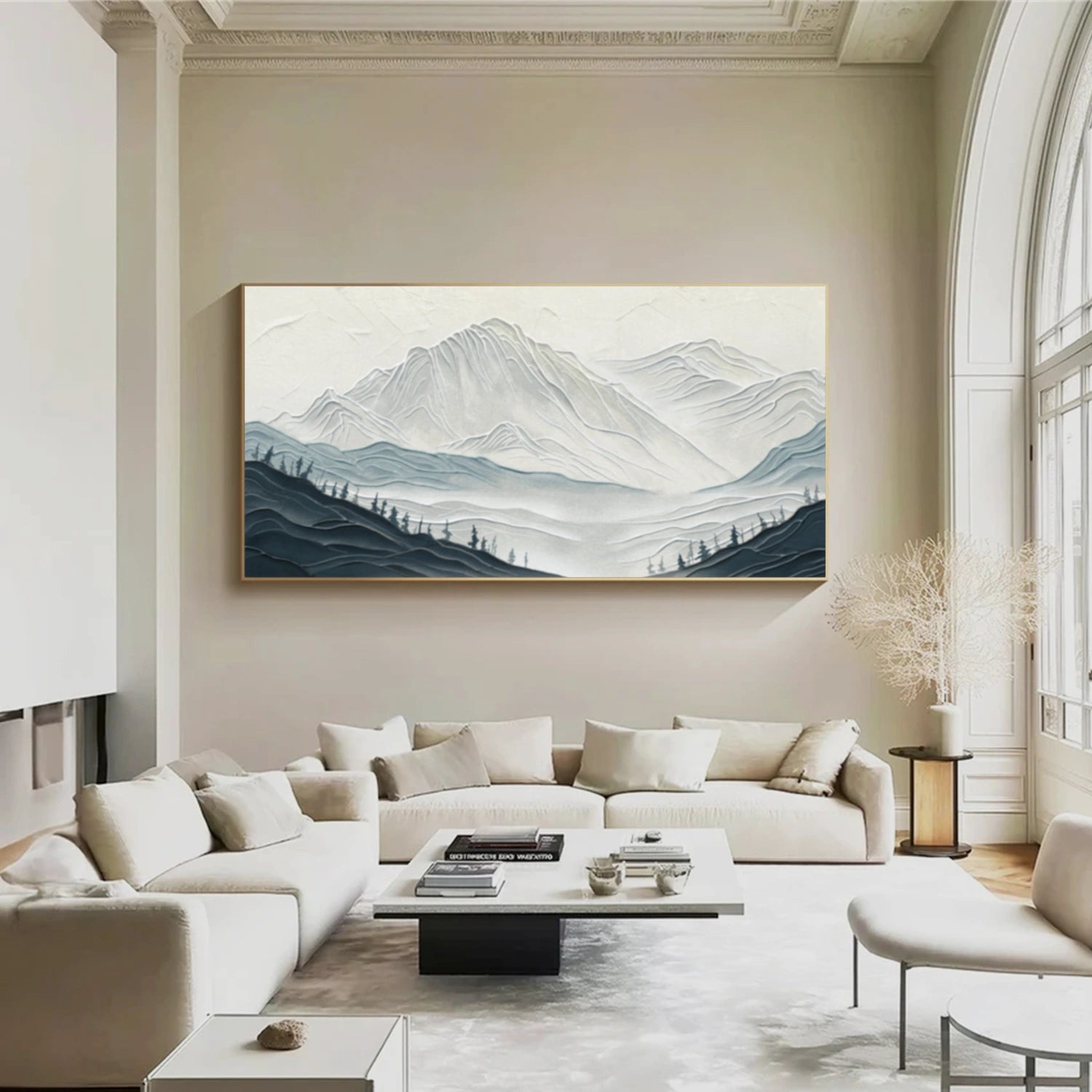 Abstract Blue Mountain Painting | Textured Landscape Wall Art #JJ 388