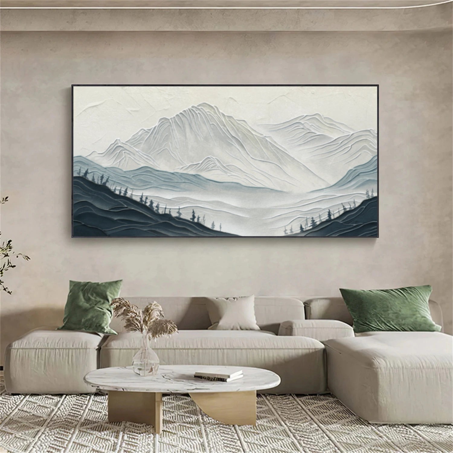 Abstract Blue Mountain Painting | Textured Landscape Wall Art #JJ 388