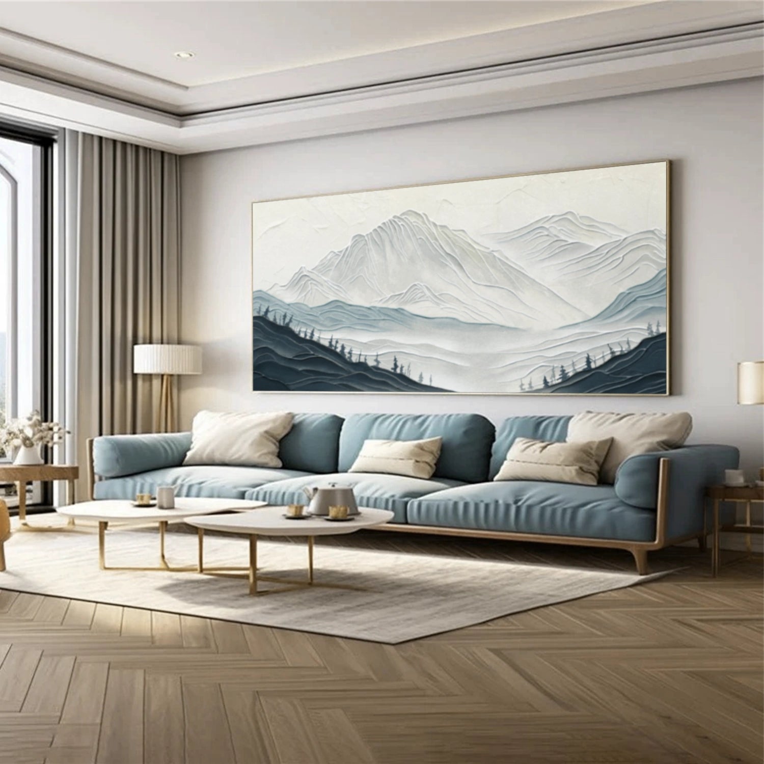 Abstract Blue Mountain Painting | Textured Landscape Wall Art #JJ 388