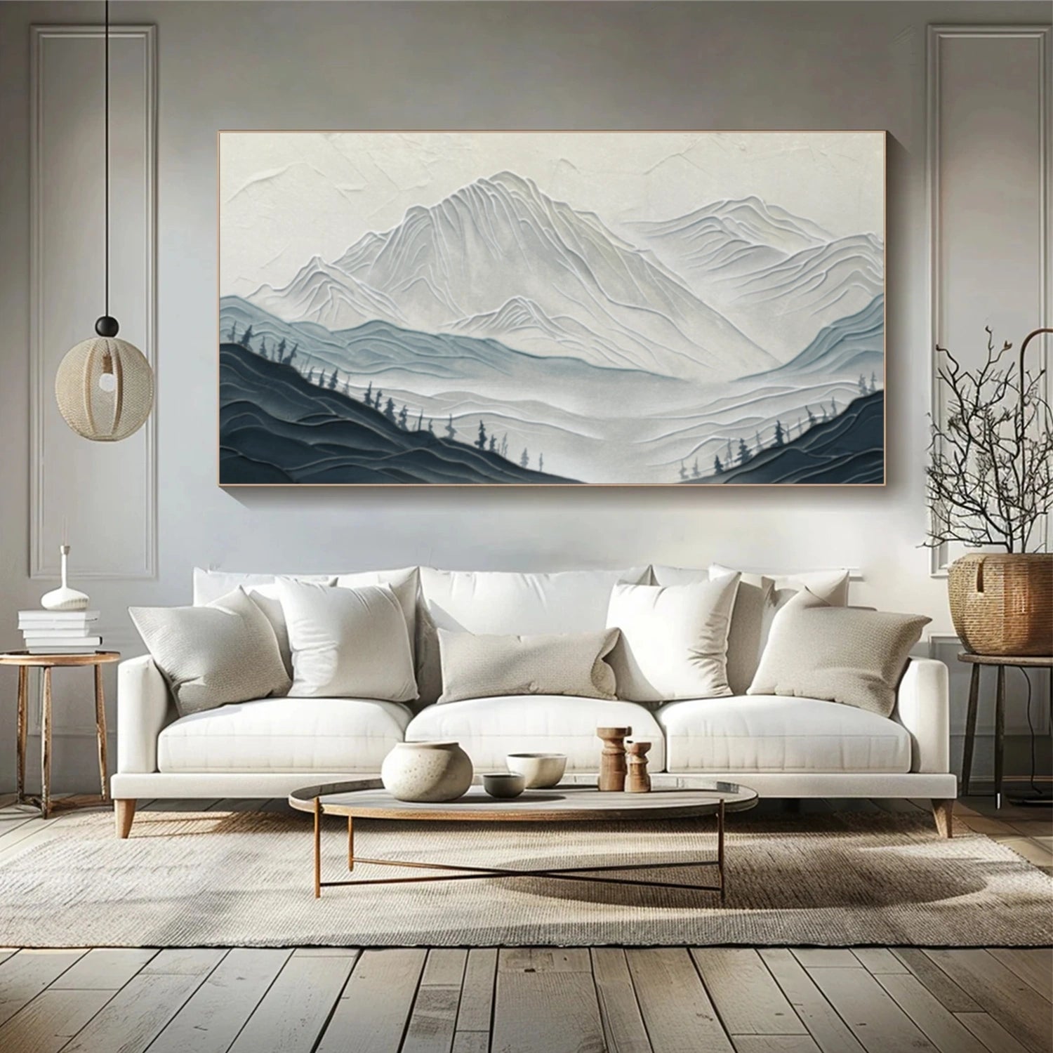 Abstract Blue Mountain Painting | Textured Landscape Wall Art #JJ 388