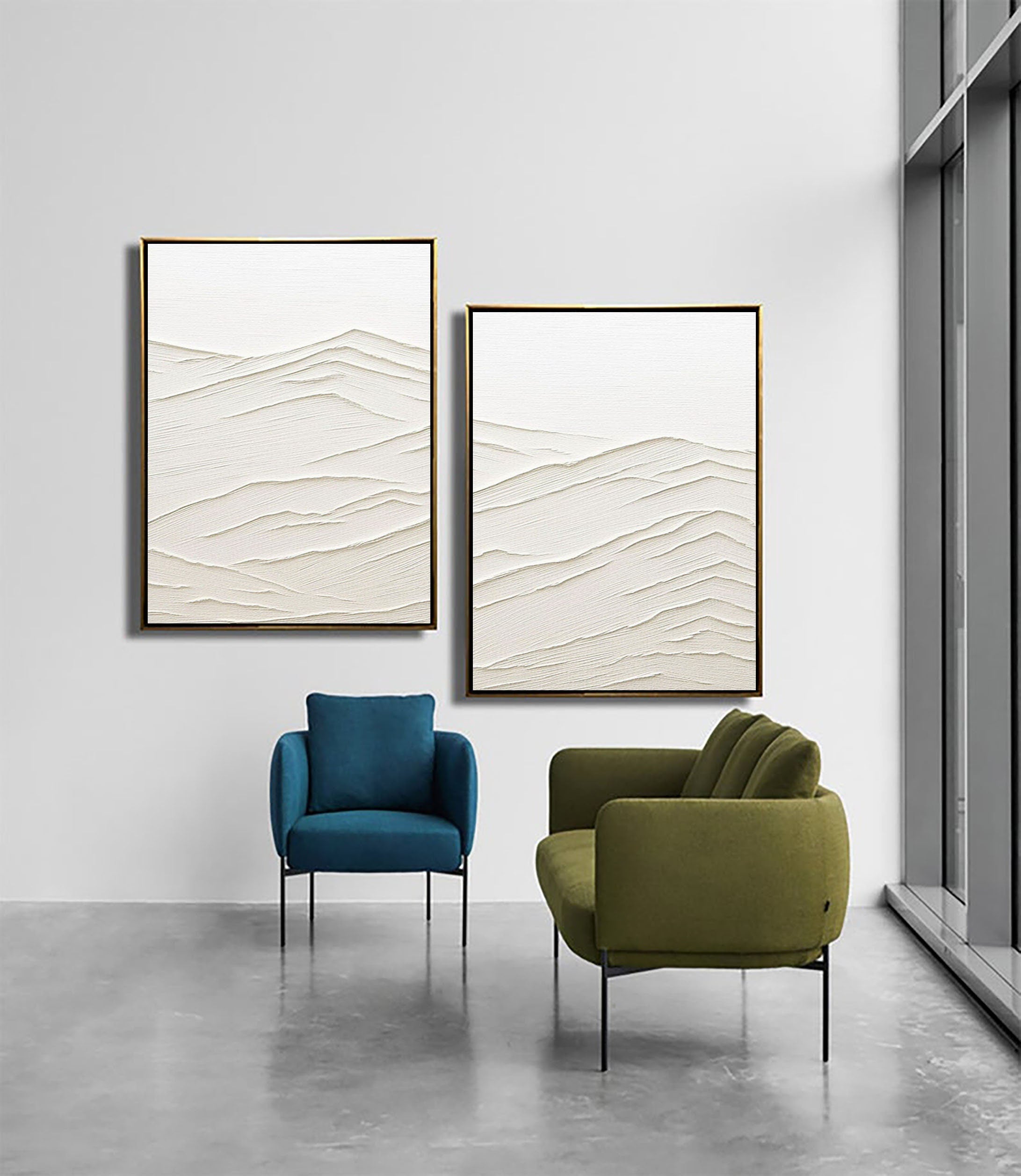 Plaster Texture Wall Art Set of 2 | Large Neutral Mountain Paintings #ZZ 130