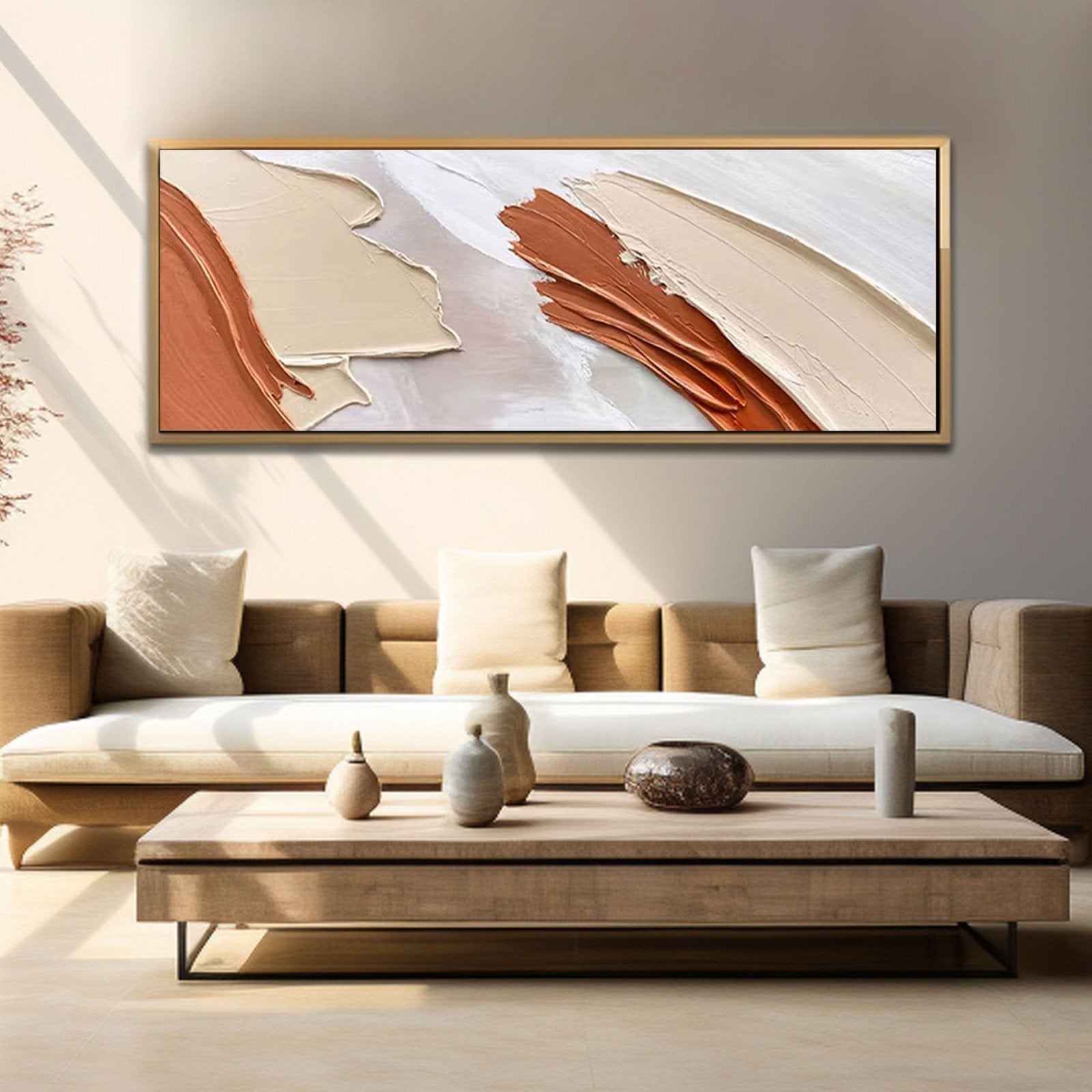 Long Horizontal Abstract Painting in Earth Tones