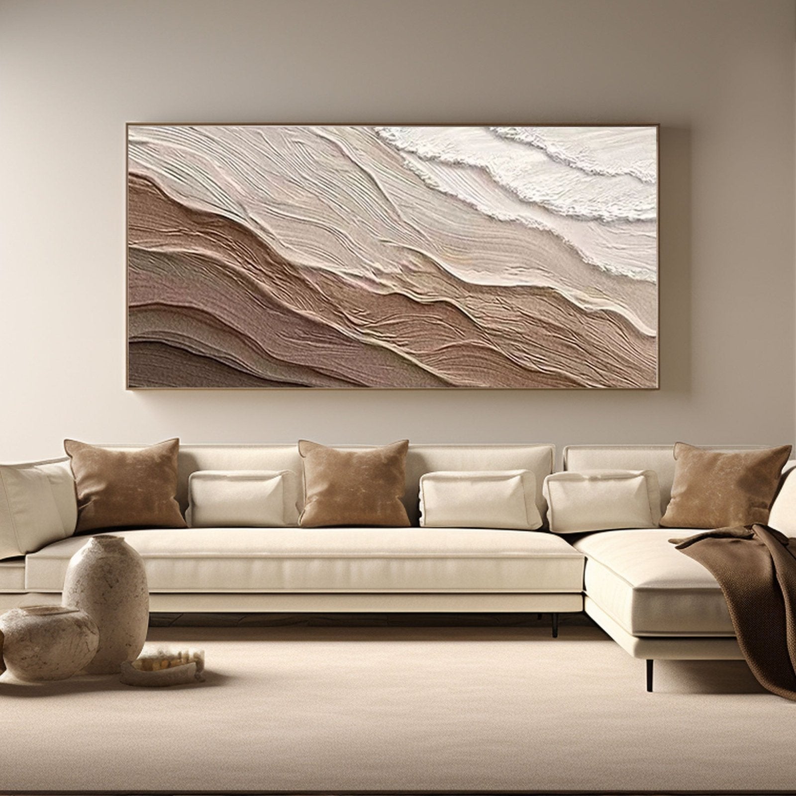 Japandi Wall Decor | Beige and White Textured Abstract Art #TC 220