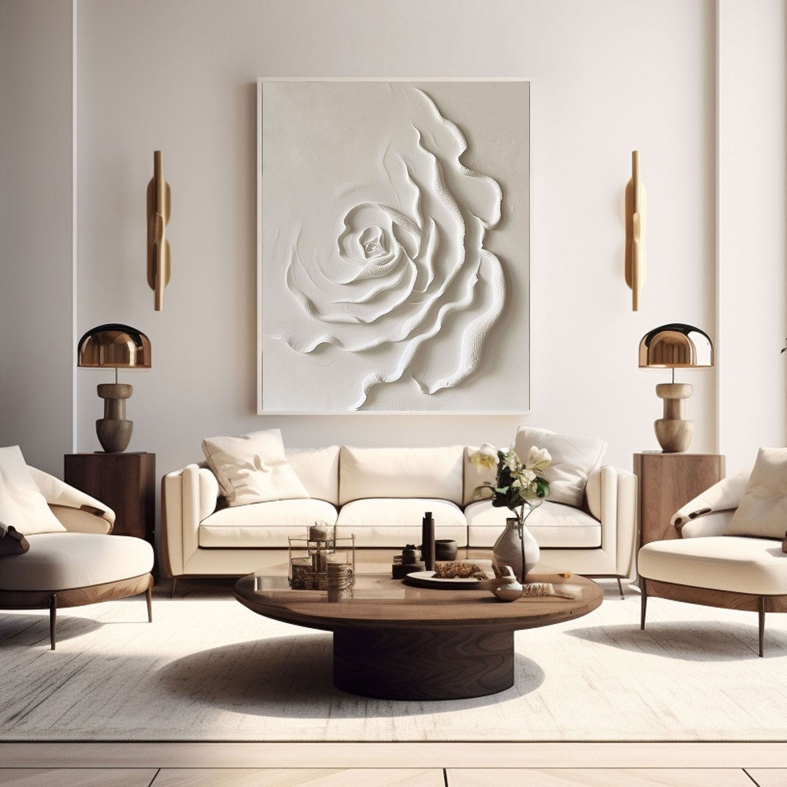 Contemporary White Rose Painting - Textured Floral Artwork #TC 175