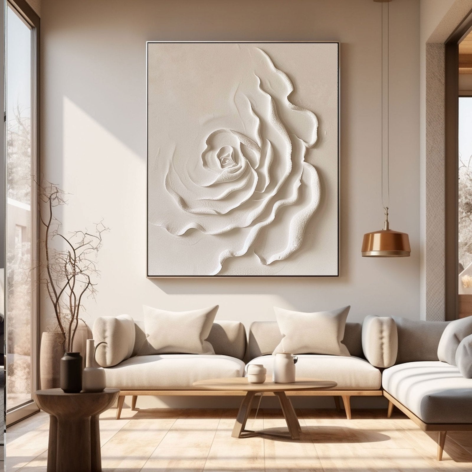 Contemporary White Rose Painting - Textured Floral Artwork #TC 175