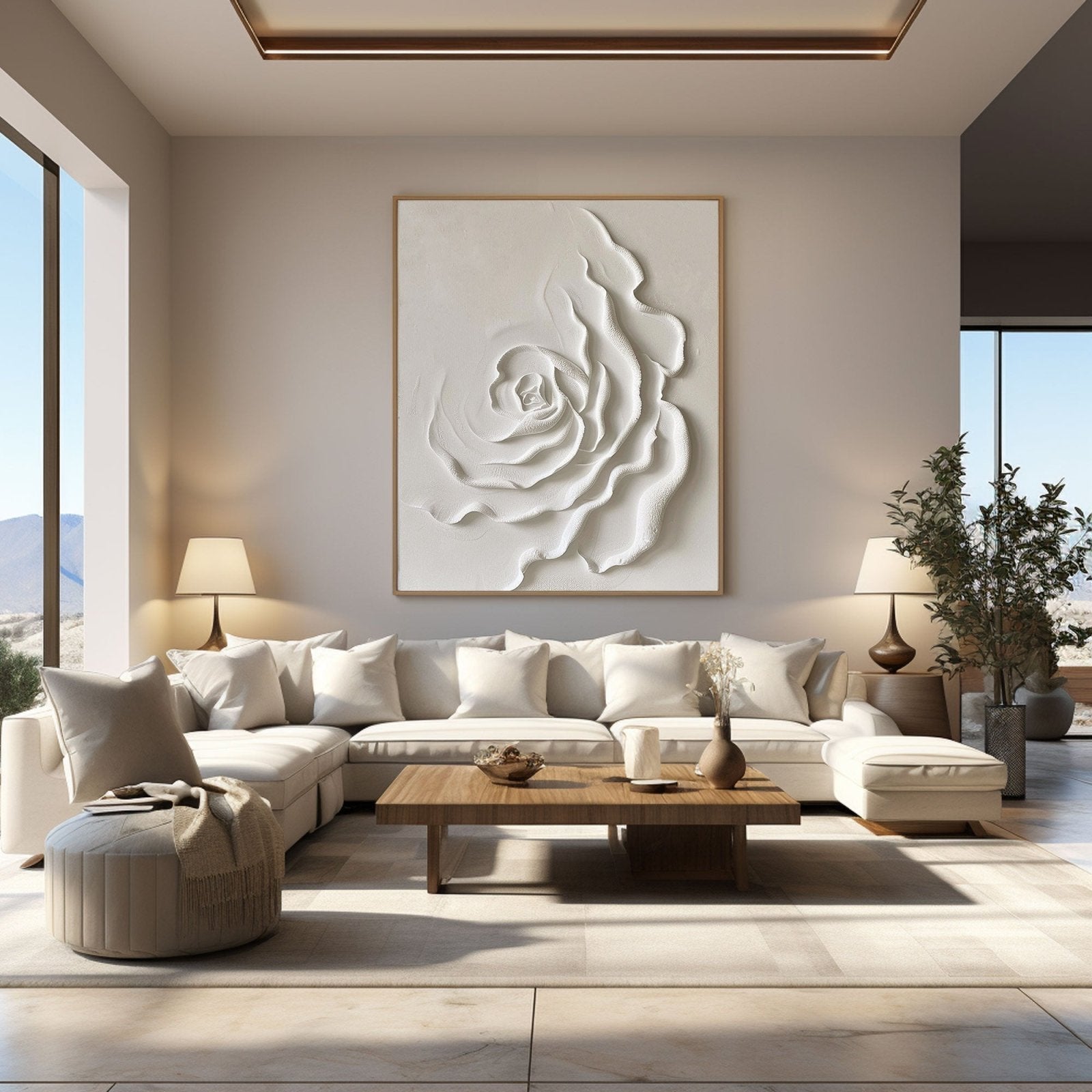 Contemporary White Rose Painting - Textured Floral Artwork #TC 175