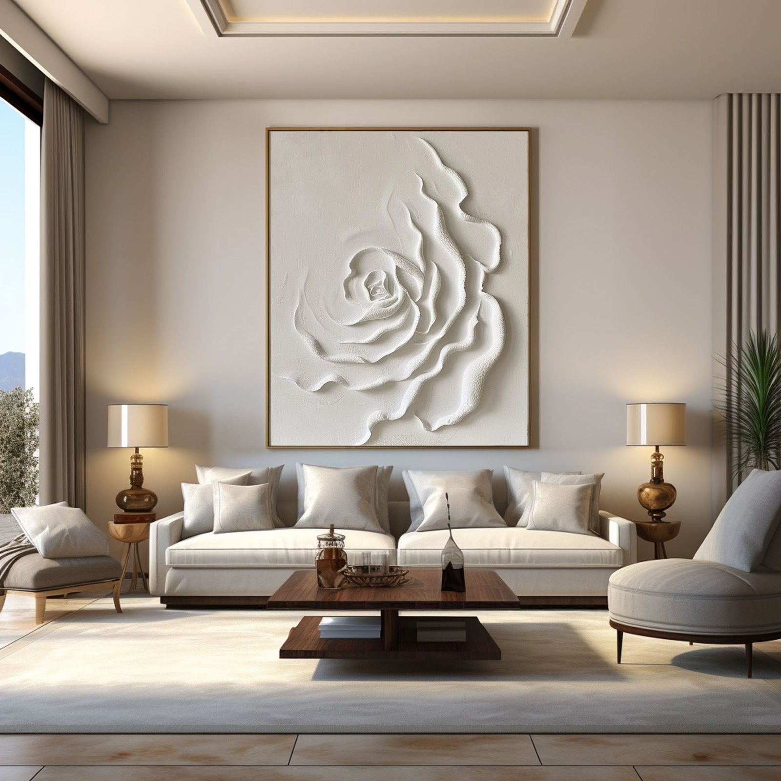Contemporary White Rose Painting - Textured Floral Artwork #TC 175
