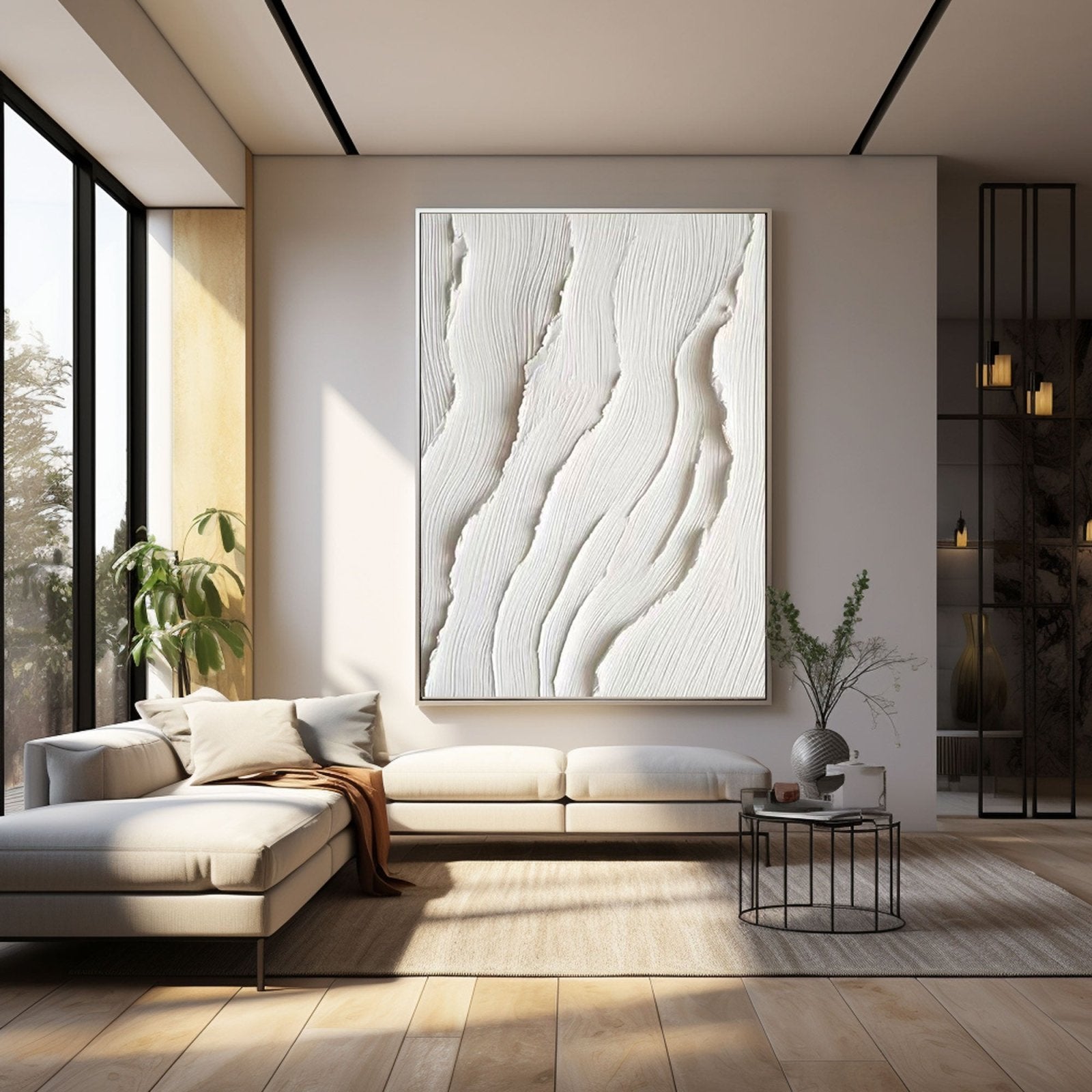 Large Vertical White Textured Wall Art | Wavy Textured Decor #TC 222