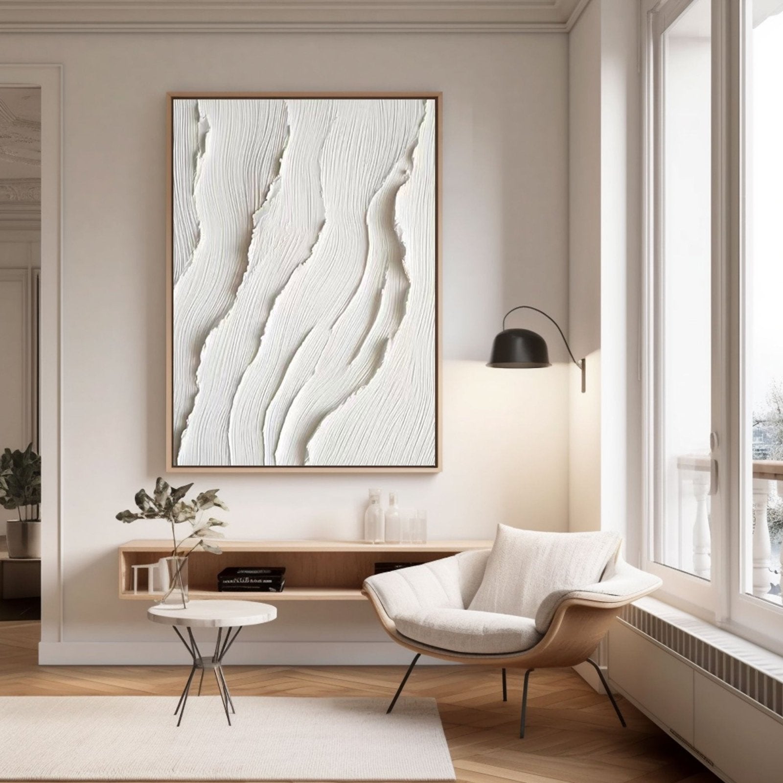 Oversized Minimalist Wall Art, White on White Textured Painting