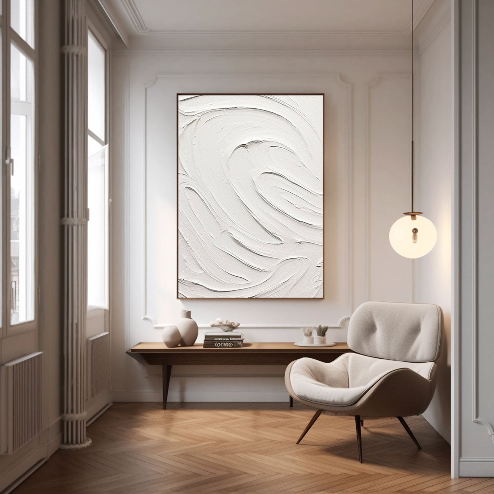 Japandi Style Textured Wall Art | Large White Abstract Canvas Art