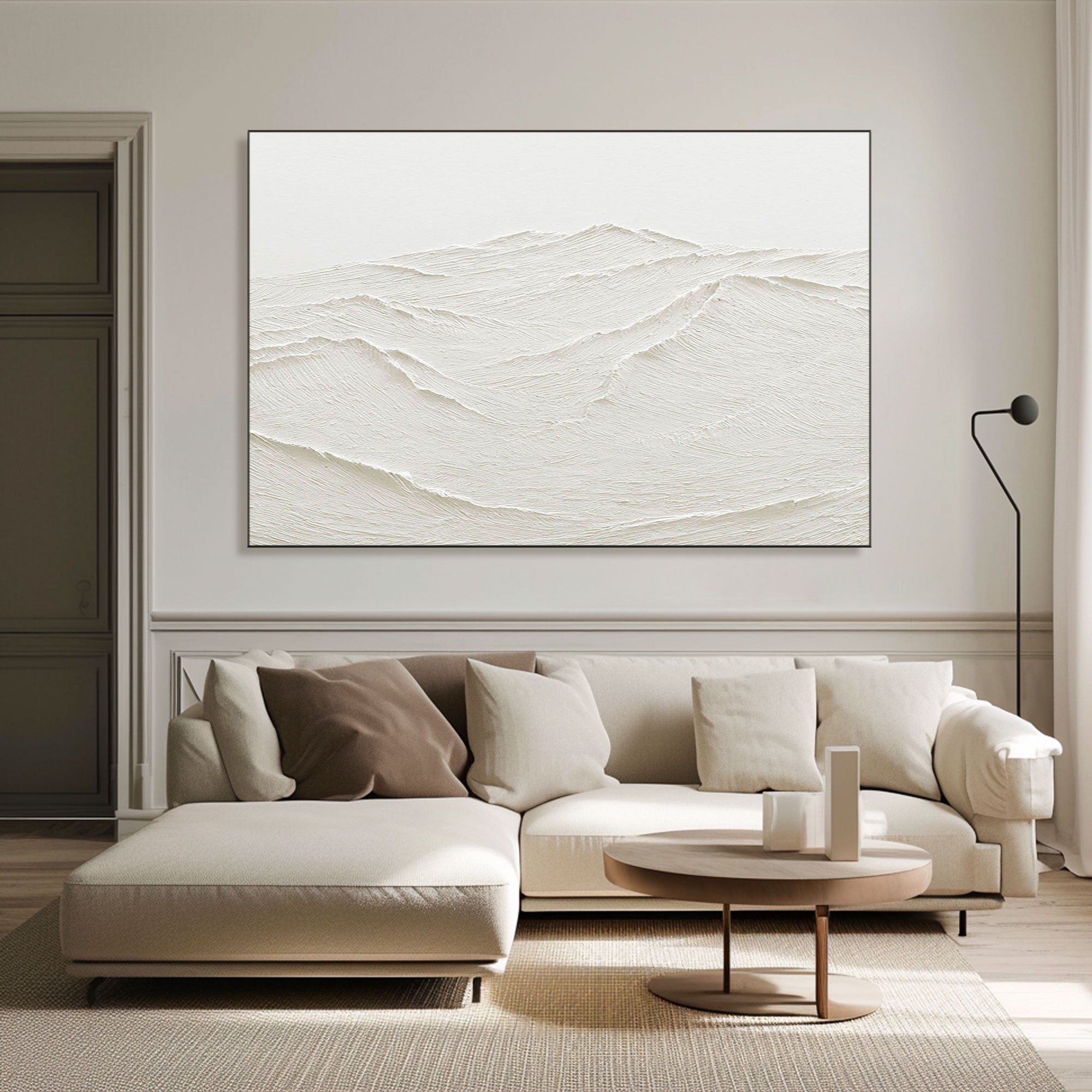 Large White Textured Abstract Art - Minimalist Ridges #TC 176