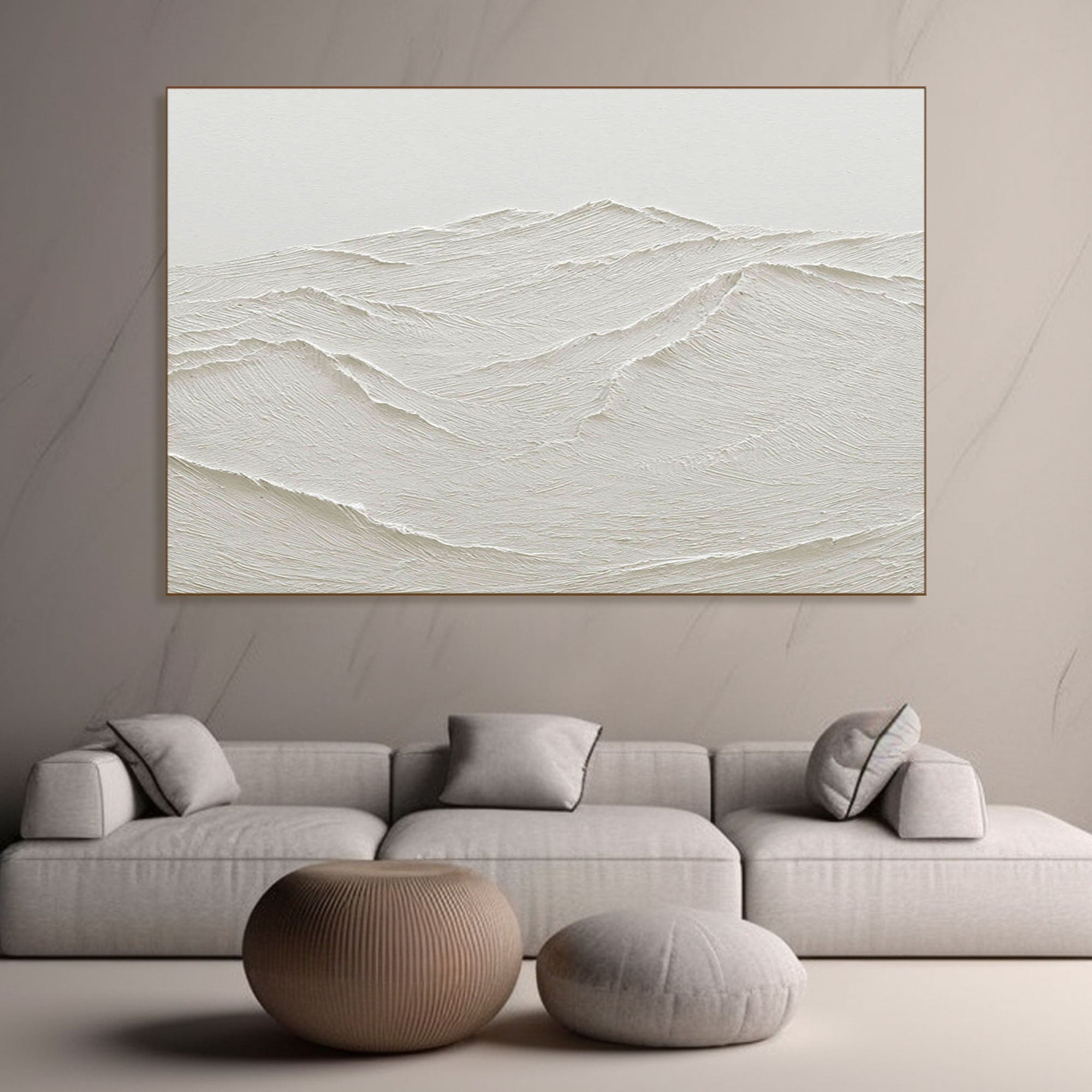 Large White Textured Abstract Art - Minimalist Ridges #TC 176