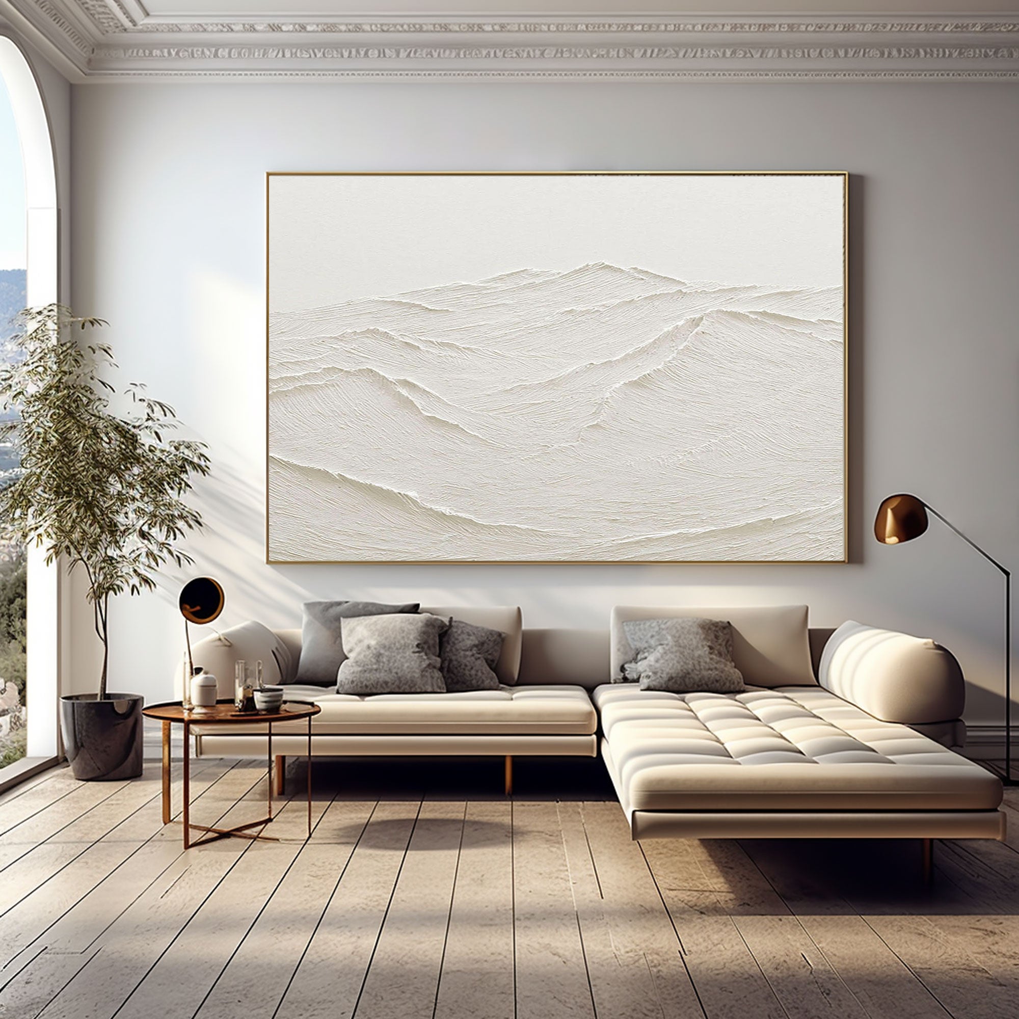 Large White Textured Abstract Art - Minimalist Ridges #TC 176