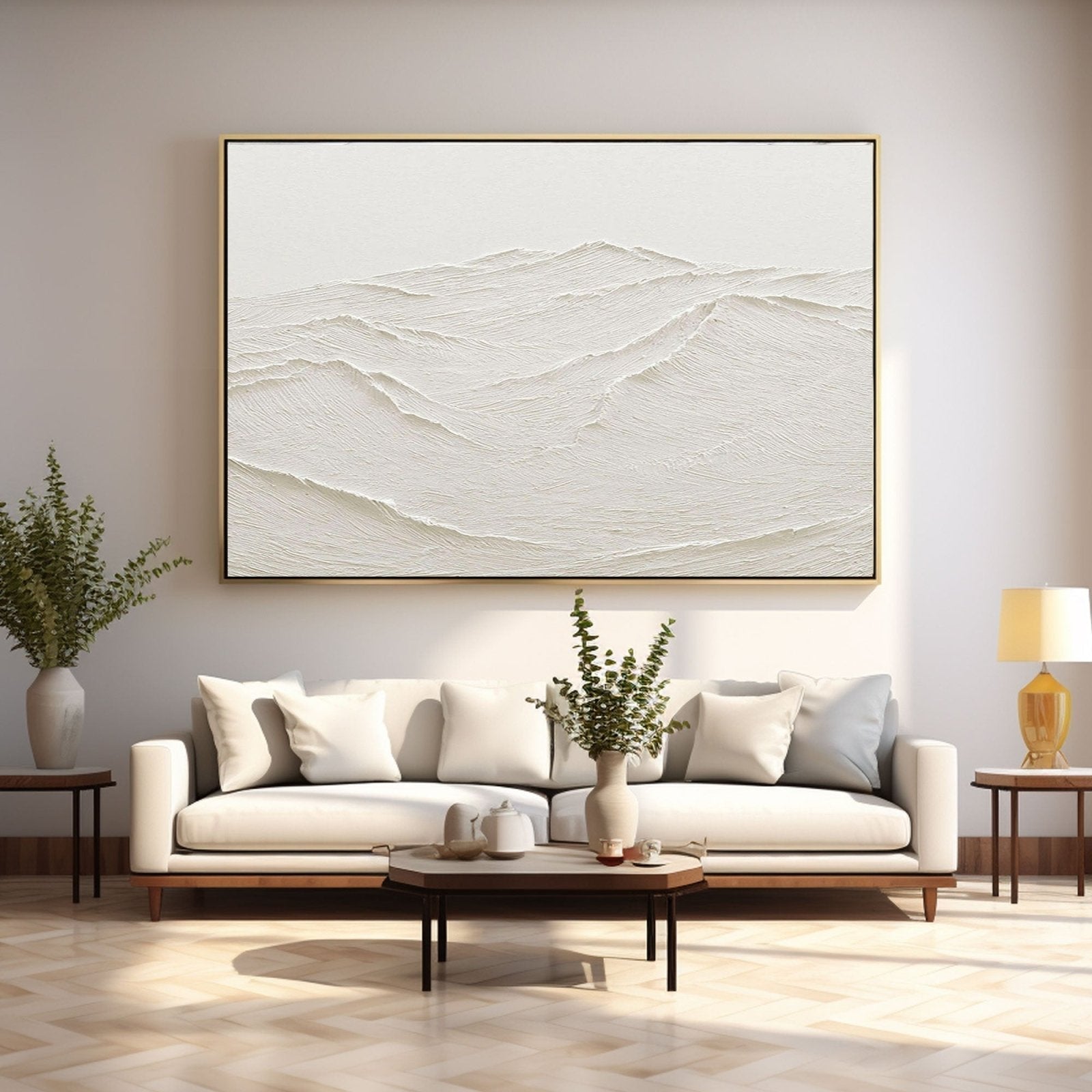 Large White Textured Abstract Art - Minimalist Ridges #TC 176